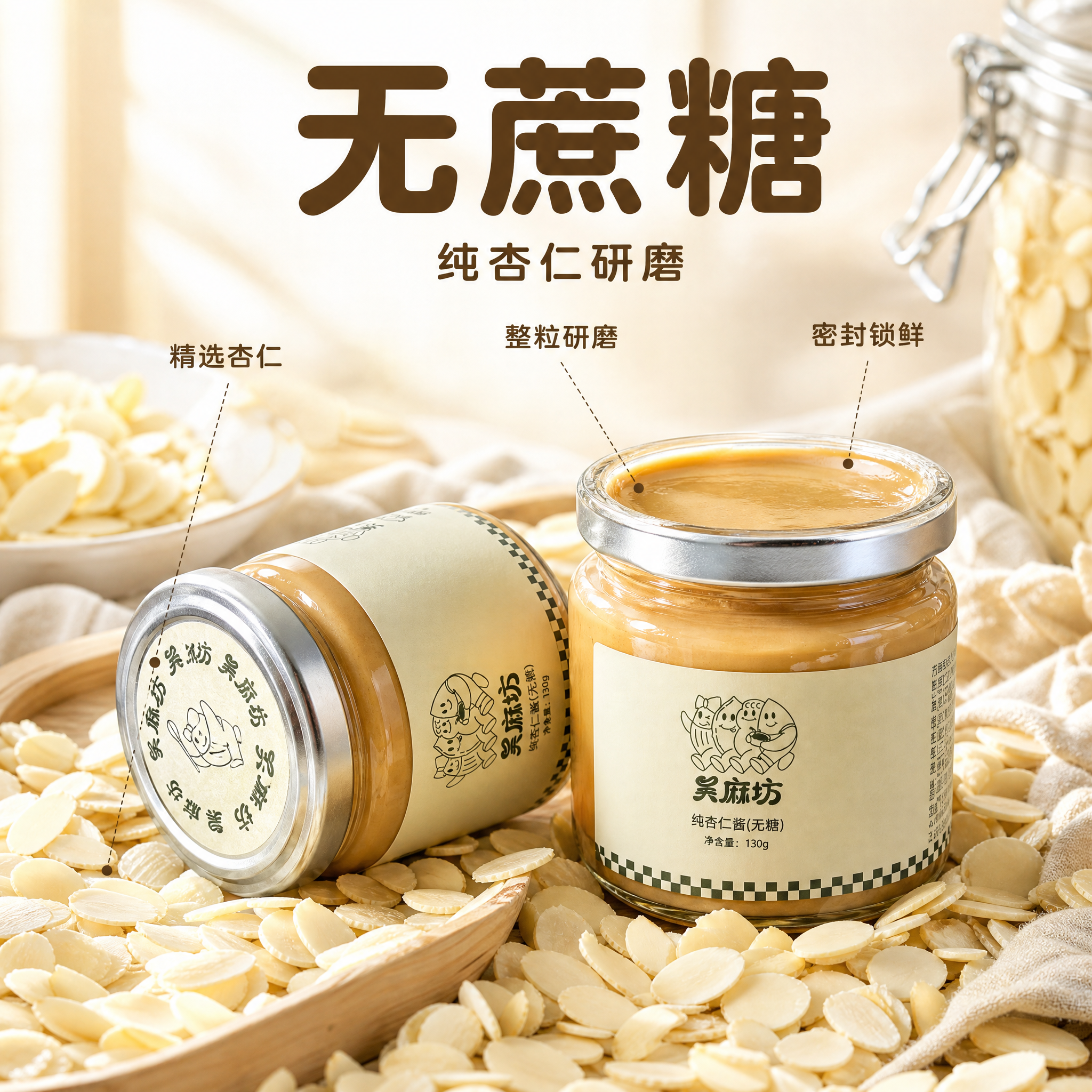 [主图-2] 纯杏仁酱组合装。主题与唯一任务：原料与核心亮点溯… - 图片创意预览