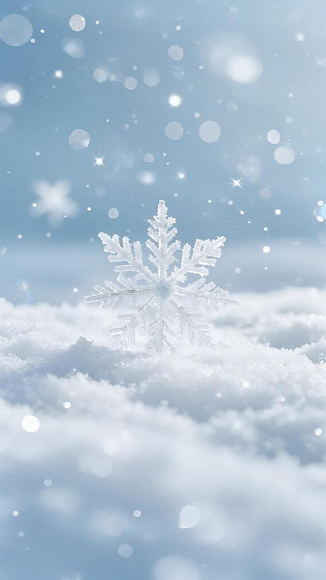 柔和的浅蓝色渐变背景，点缀着大小不一、半透明的白色雪花和光斑，营造出轻盈梦幻的冬季雪景氛围，整体画面呈现出模糊散焦的柔和质感，适合作为背景素材使用。