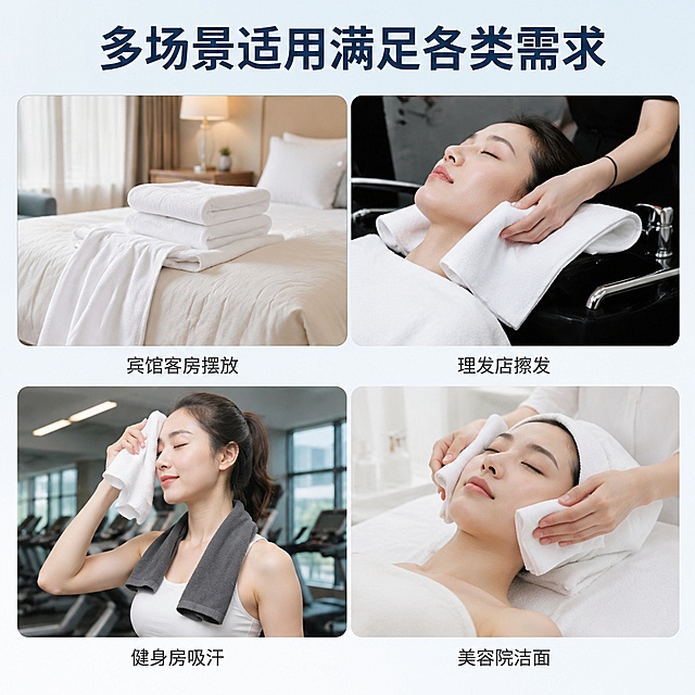 使用电商主图技能生成6张比例1:1的电商主图，适配平台为淘宝/天猫，商品为「图片1」，商品卖点为 一次性白毛巾宾馆酒店洗浴民宿理发店美容运动吸汗毛巾，