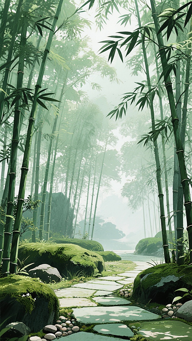 古风，绿色，江南竹林，不要人，二次元，细节丰富，生成4张