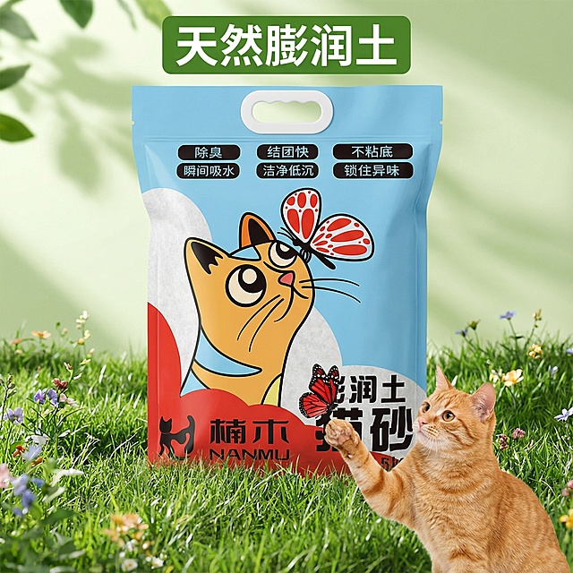 这张图片中的产品是猫砂，我在拼多多做这款产品，请帮我设计10张主图与猫砂相关的以我的产品为原型去设计