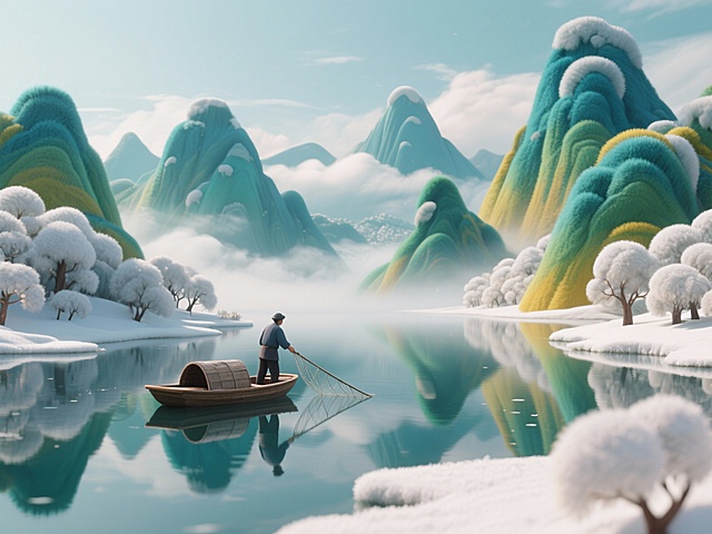 冬日里的江山，江面上的捕鱼人。