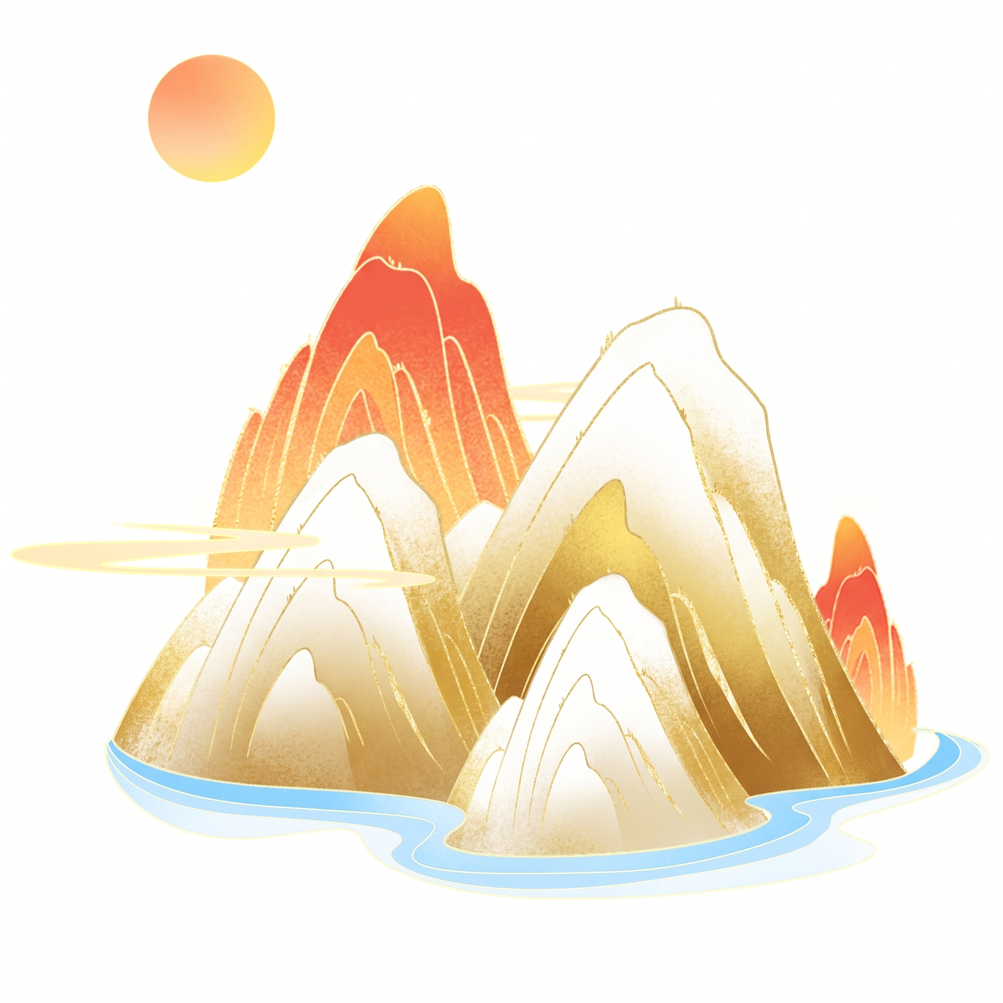 我不要太阳，山的绿蓝部分，改为白金 - 图片创意预览