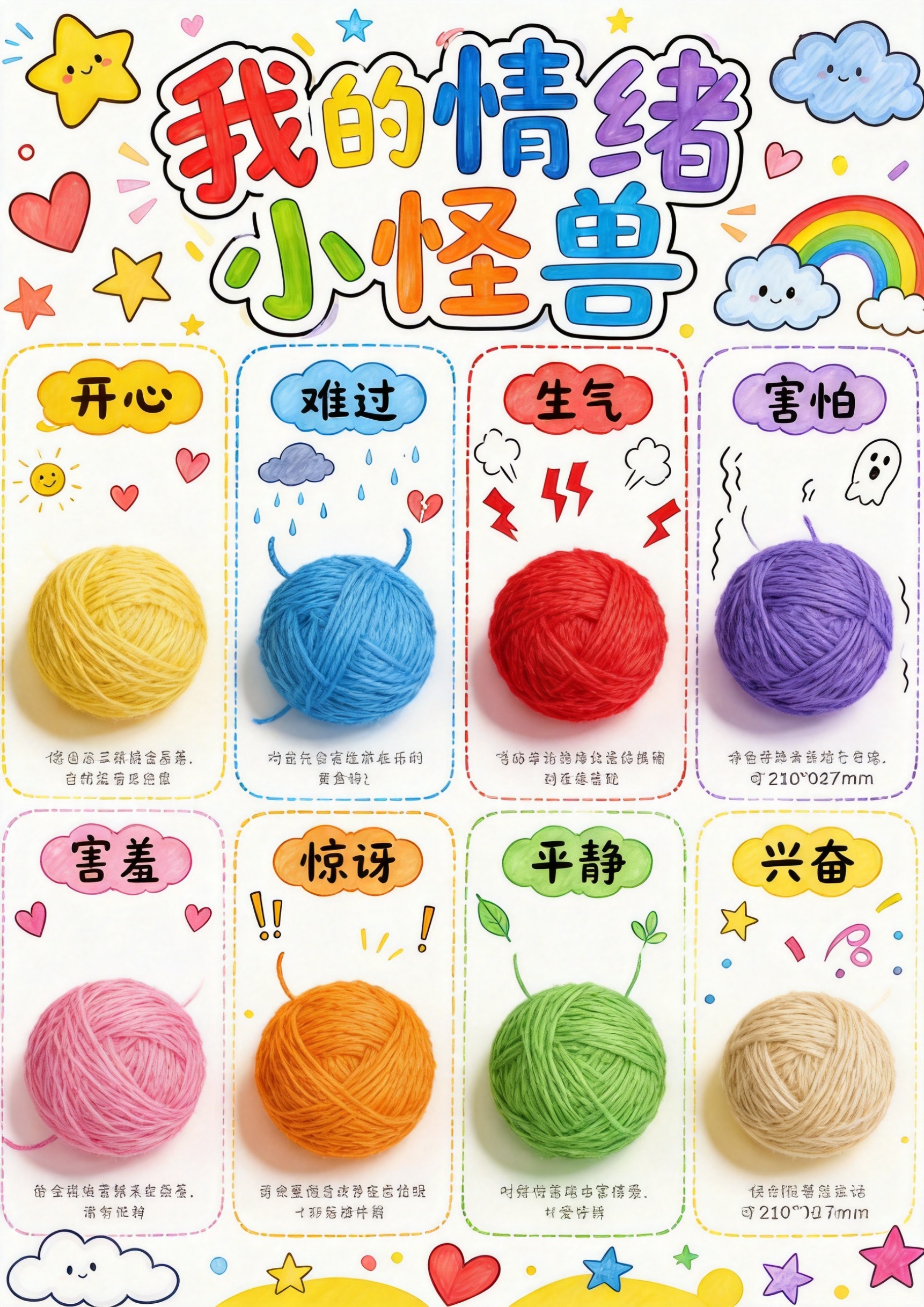 重新排版让版面更好看，保留原8种情绪介绍和标题，将所有小怪兽图… - 图片创意预览