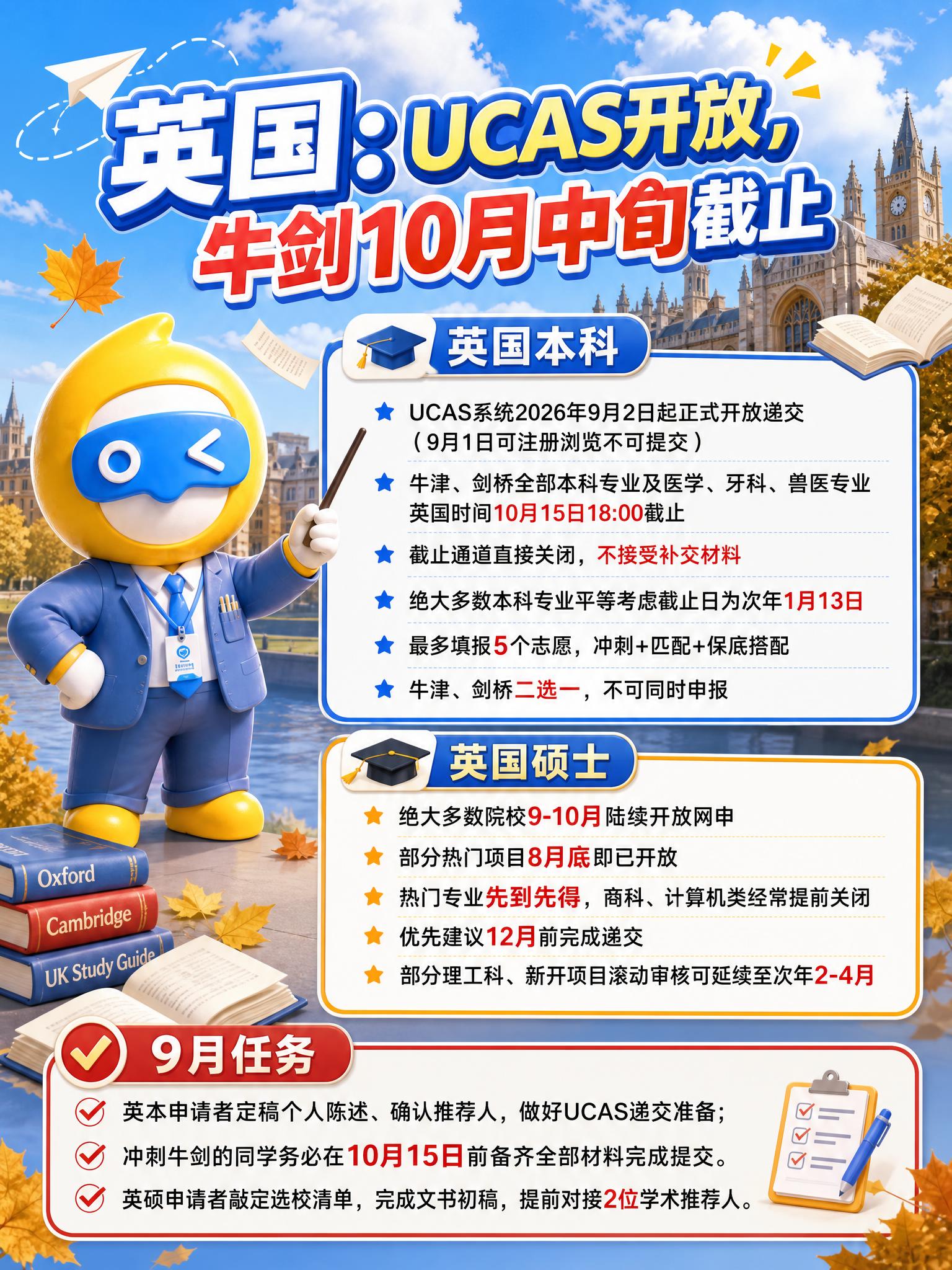 英国留学规划详情页海报，清新明亮3D卡通校园风格，蓝天白云背景… - 图片创意预览
