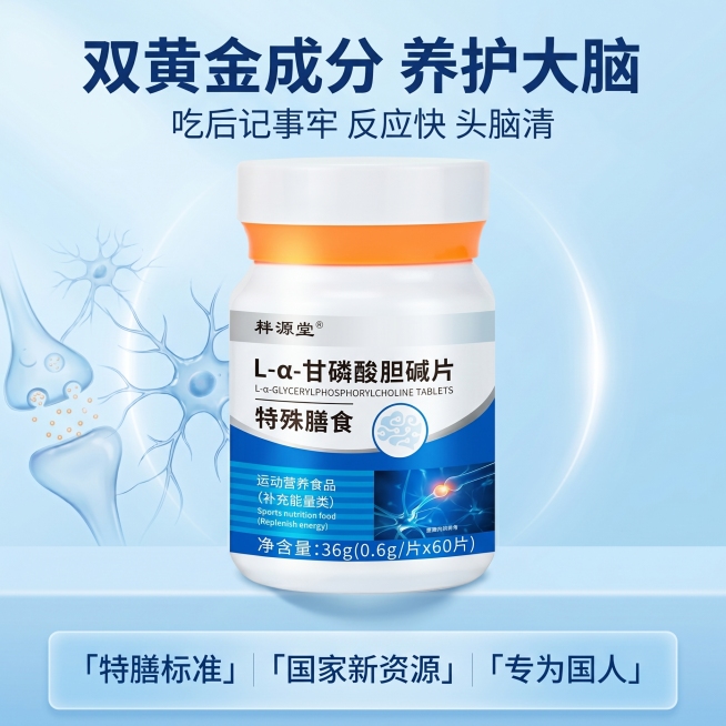 「图片1」，生成一套主图（5张），商品名称是L-α- 甘磷酸胆碱片，卖点是1.双黄金成分强强联手，1+1＞2 护大脑L-α- 甘磷酸胆碱（GPC）：国家批准新食品资源，国际公认护神经！直接补乙酰胆碱，预览效果