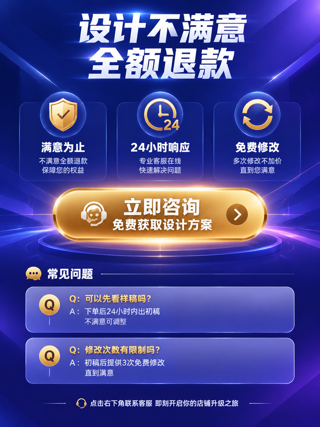 [详情页-第6张] 保障与转化页，主题：设计不满意 全额退款。… - 图片创意预览