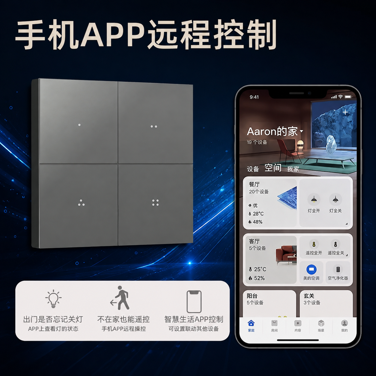 仅更换这张手机APP远程控制主图的背景，换成深蓝暗调高级科技感… - 图片创意预览