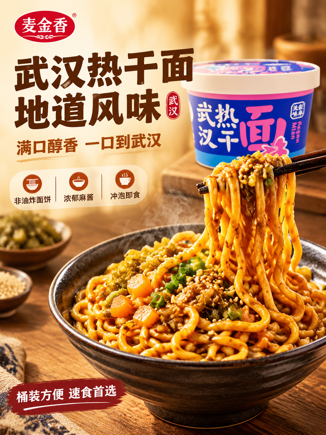 [商品] 使用【图2】武汉热干面桶装产品及成品面；保留麦金香品… - 图片创意预览