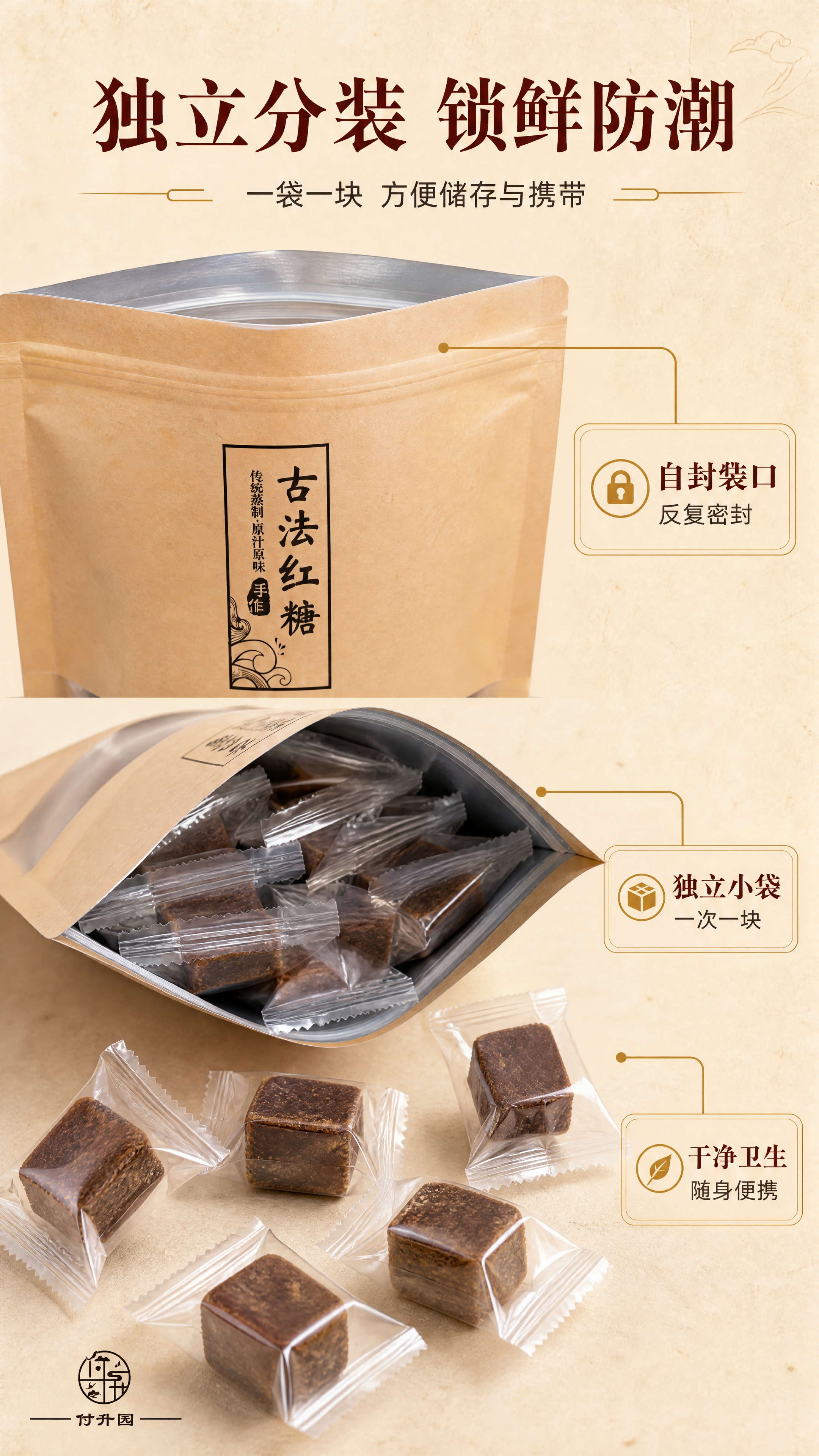 [商品] 使用【图1】付升园古法红糖牛皮纸包装袋与独立小袋；保… - 图片创意预览