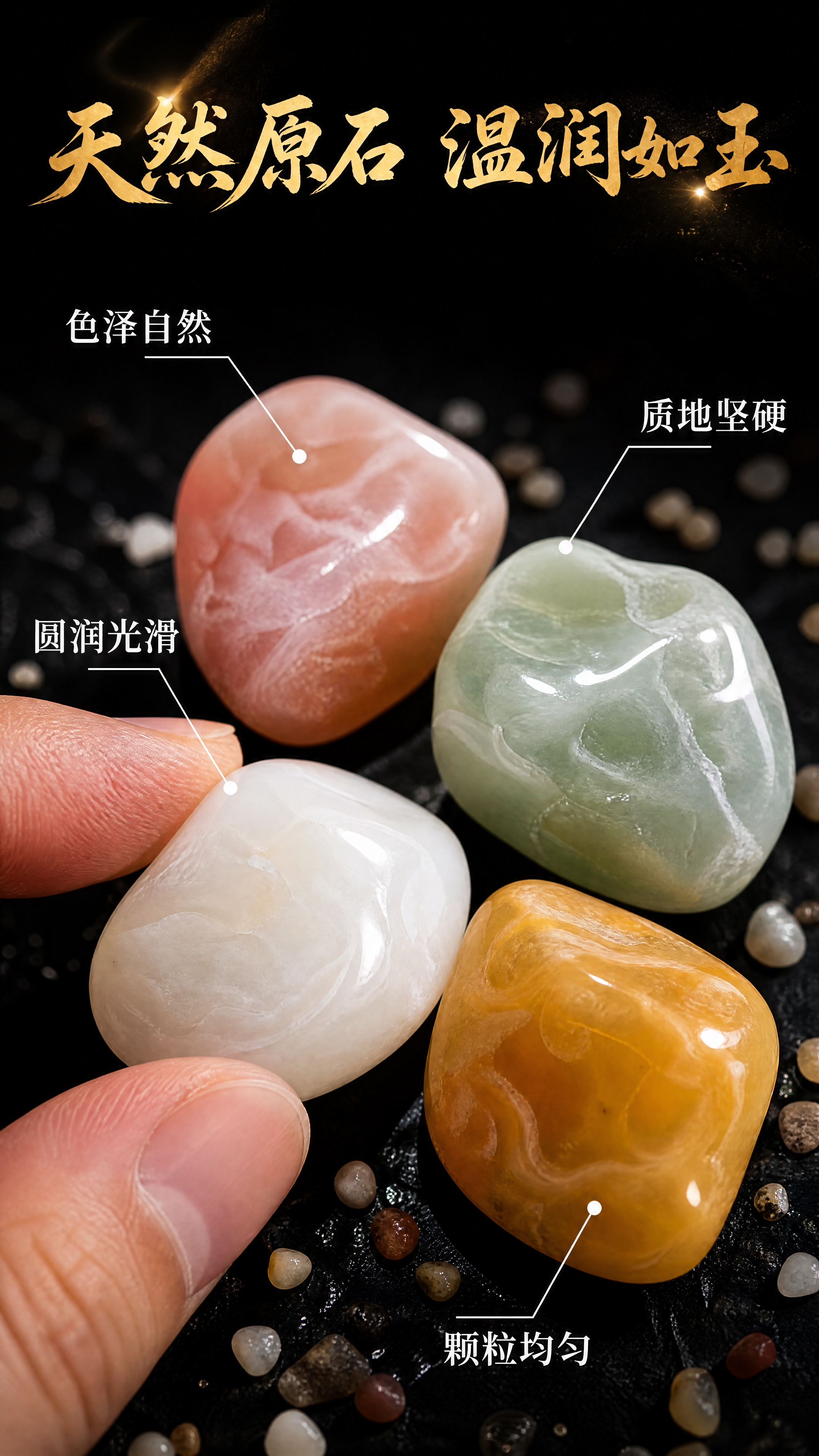 [第5张] 详情页材质细节微距页——天然五彩雨花石纹理质感特写… - 图片创意预览