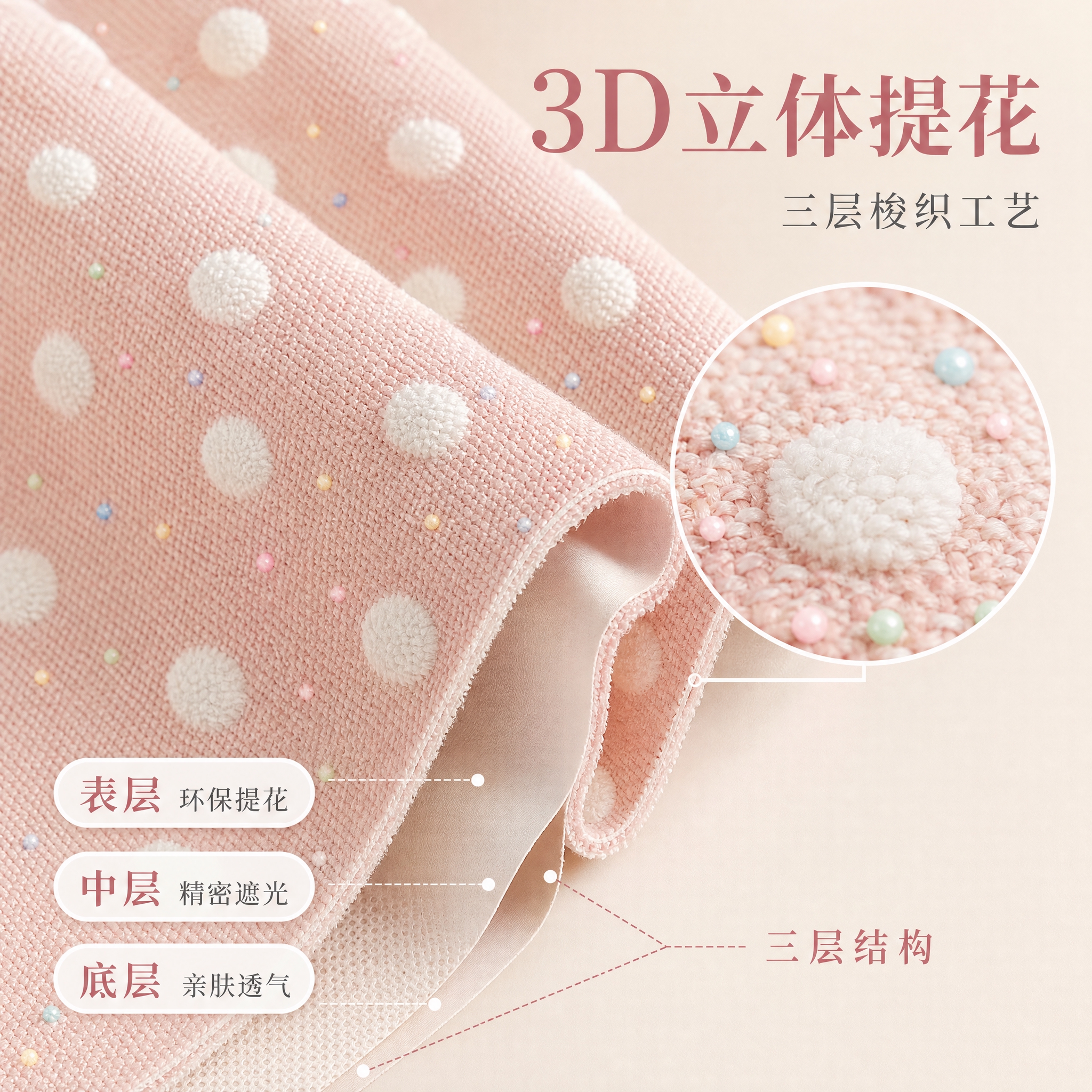 [主图-3] 三层梭织+3D立体提花面料微距品质展示，突出面料… - 图片创意预览