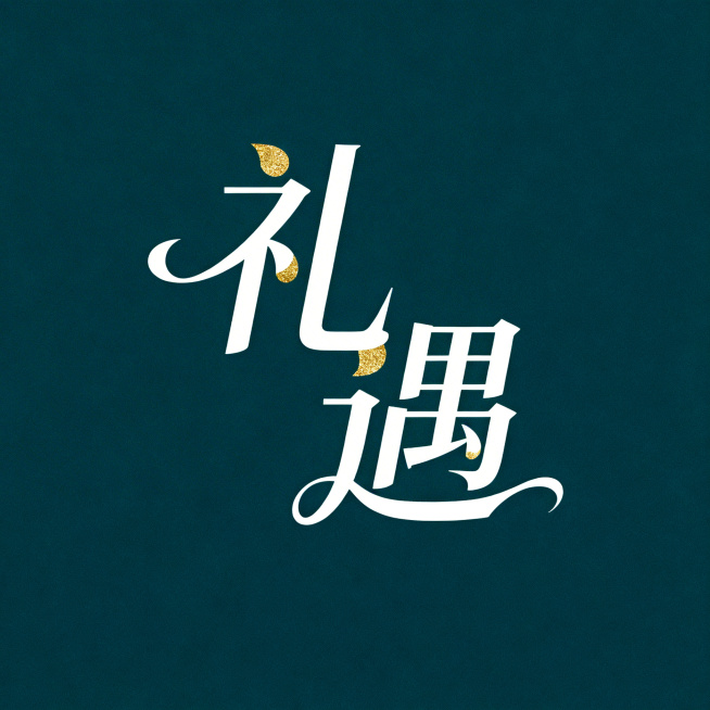 设计"礼遇"两个字的艺术字，采用高端优雅的设计风格，笔画流畅优雅，有设计感和高级感，金色点缀，纯色背景，突出文字设计预览效果