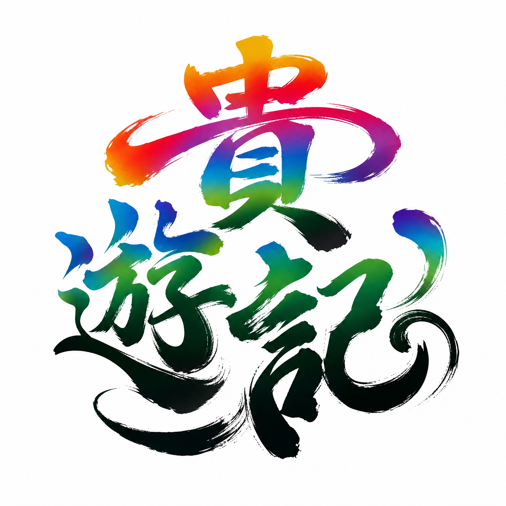 彩虹渐变色字体，白色背景，干净的背景，创意书法字体设计三个字"… - 图片创意预览