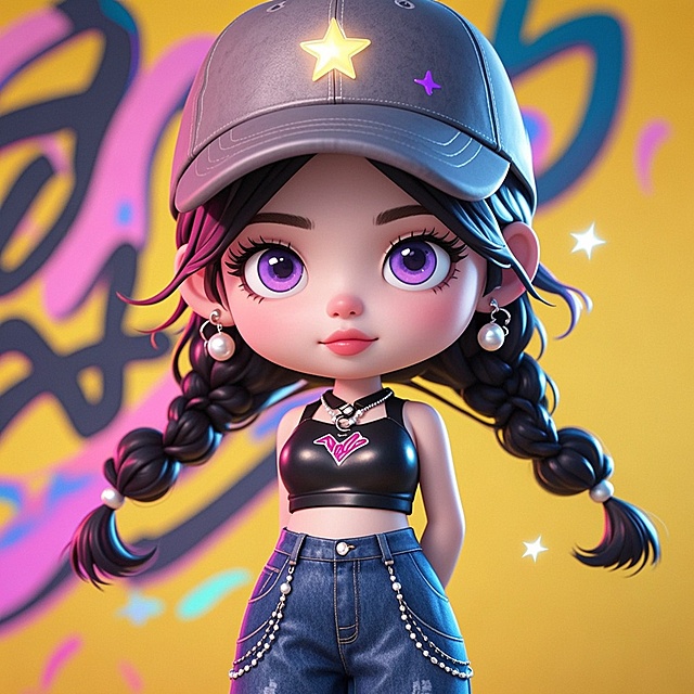 软3D风卡通少女，可爱感十足，色彩鲜艳，时尚潮流设计。