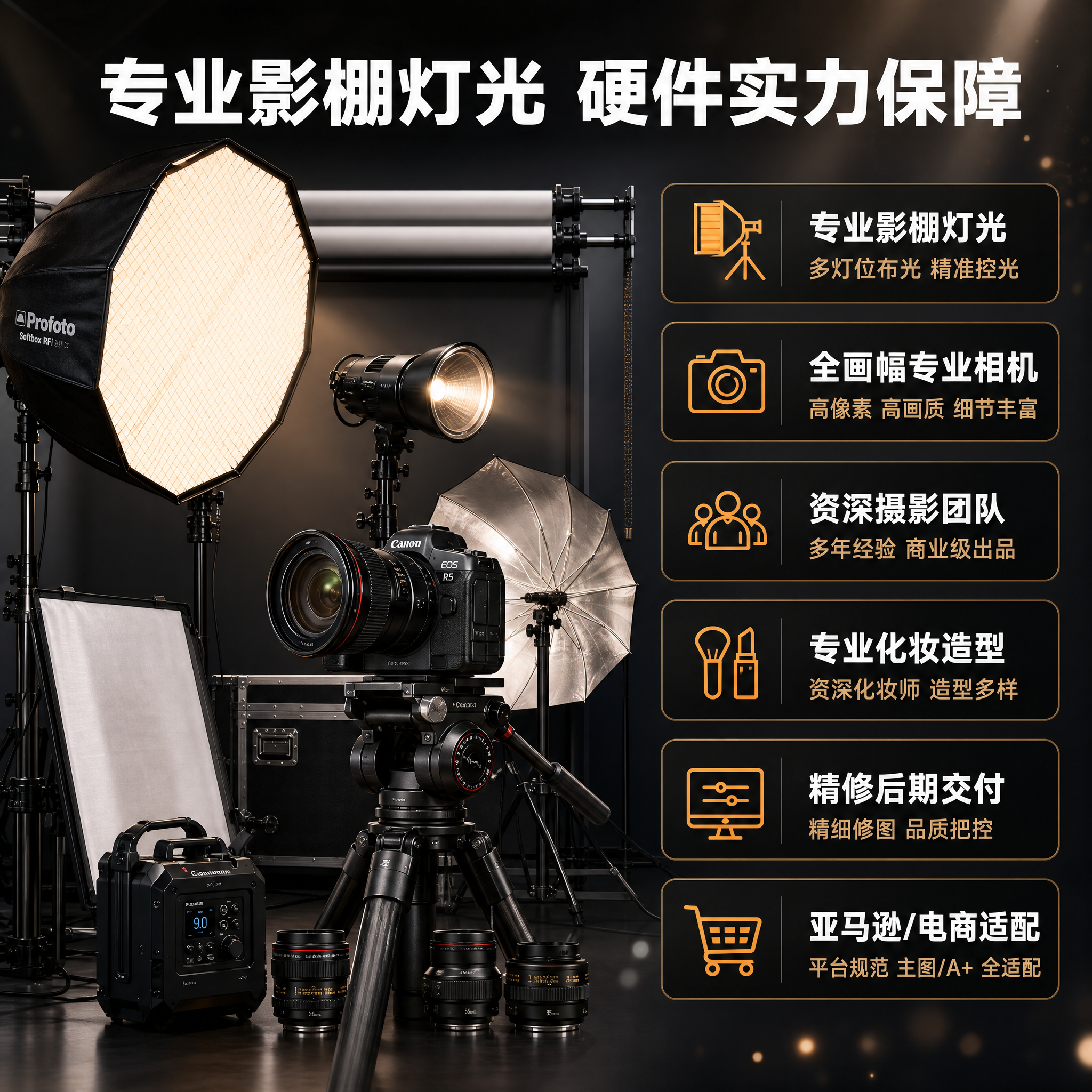 [主图-4] 专业实力与影棚设备展示，突出专业影棚灯光和硬件实… - 图片创意预览