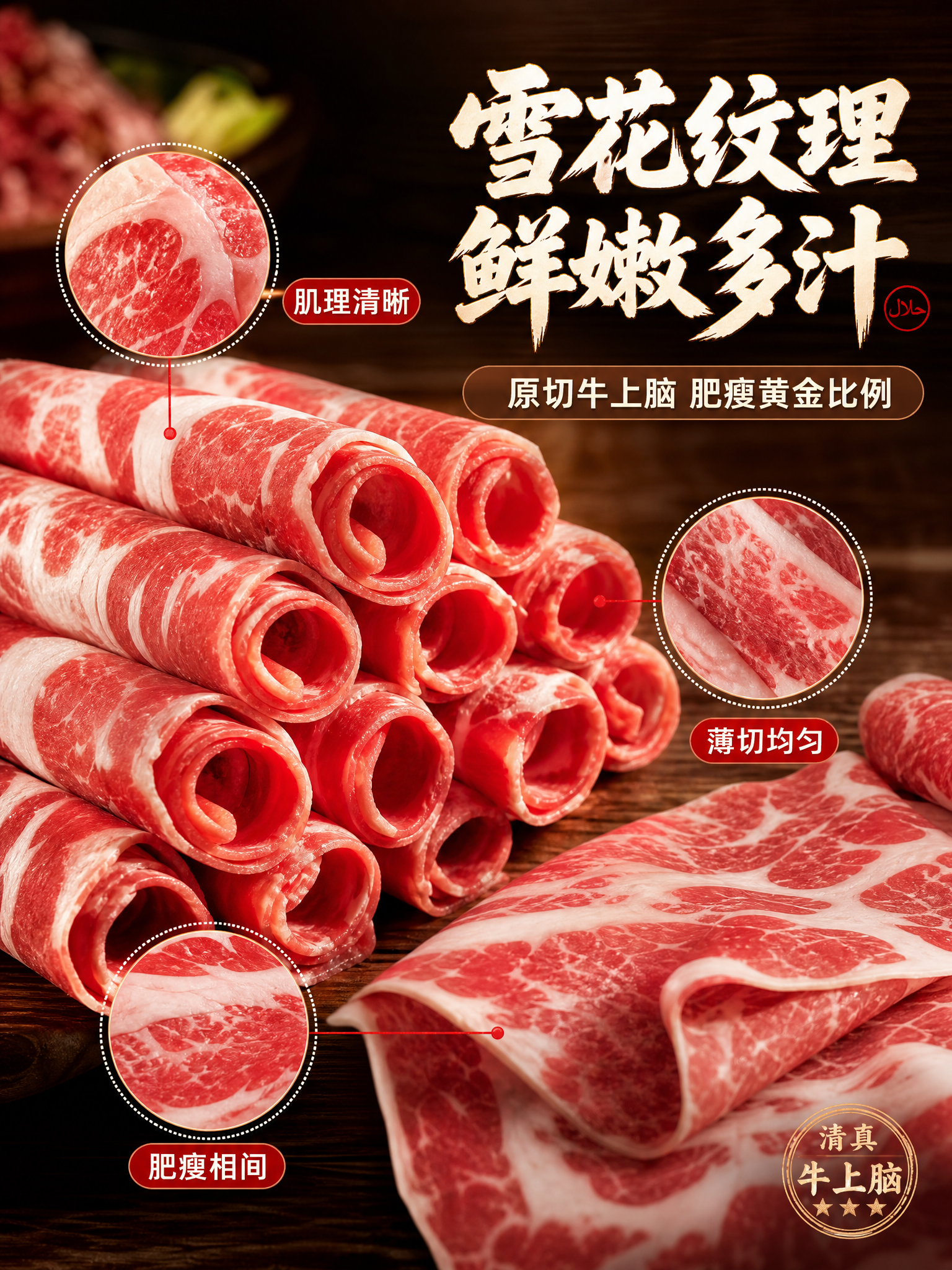 [商品] 使用【图1】清真牛上脑肥牛卷一斤装；提取牛肉卷部分做… - 图片创意预览