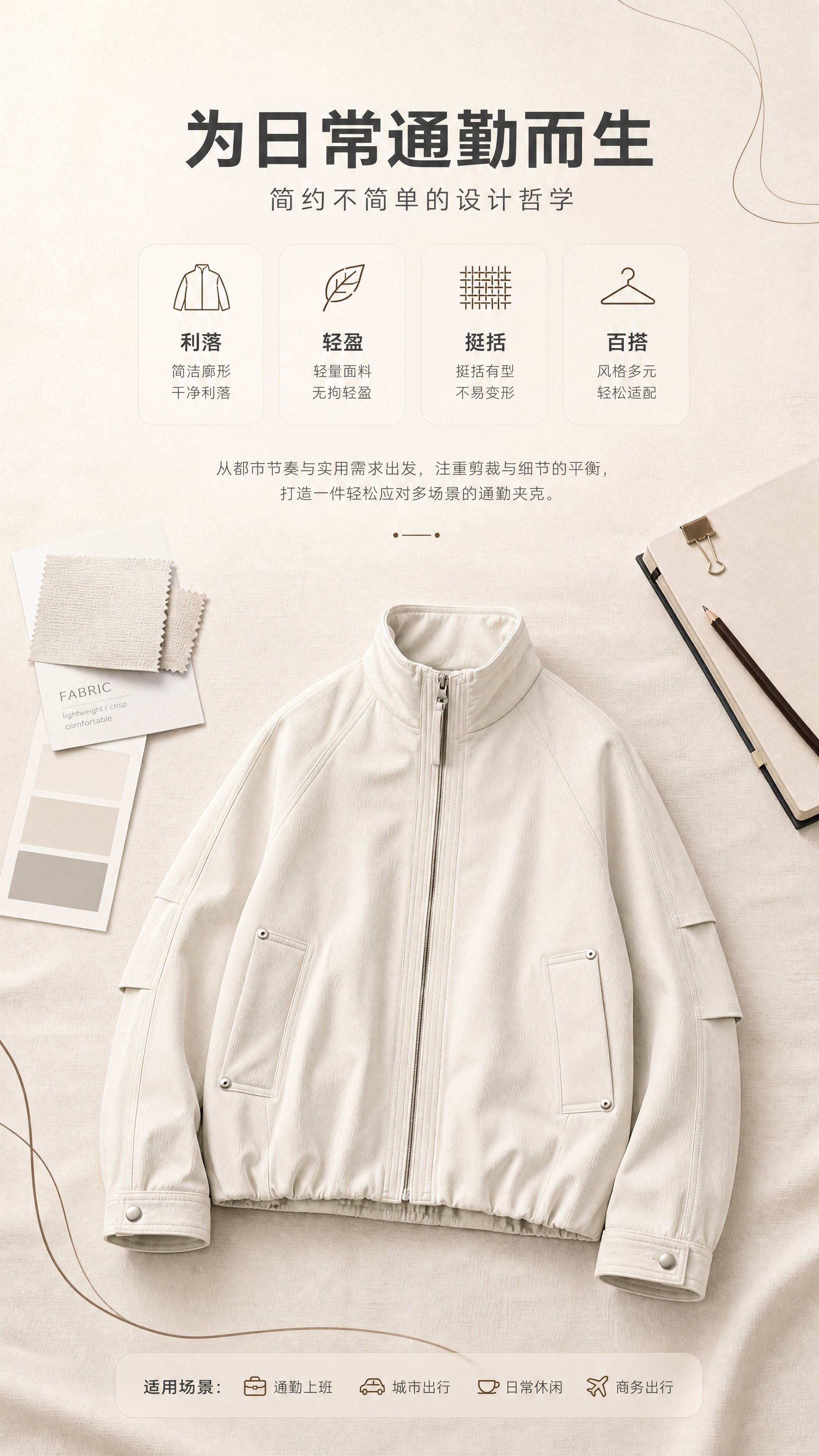 [商品] 使用【图1】米白色立领短款夹克；商品处理：保留立领、… - 图片创意预览