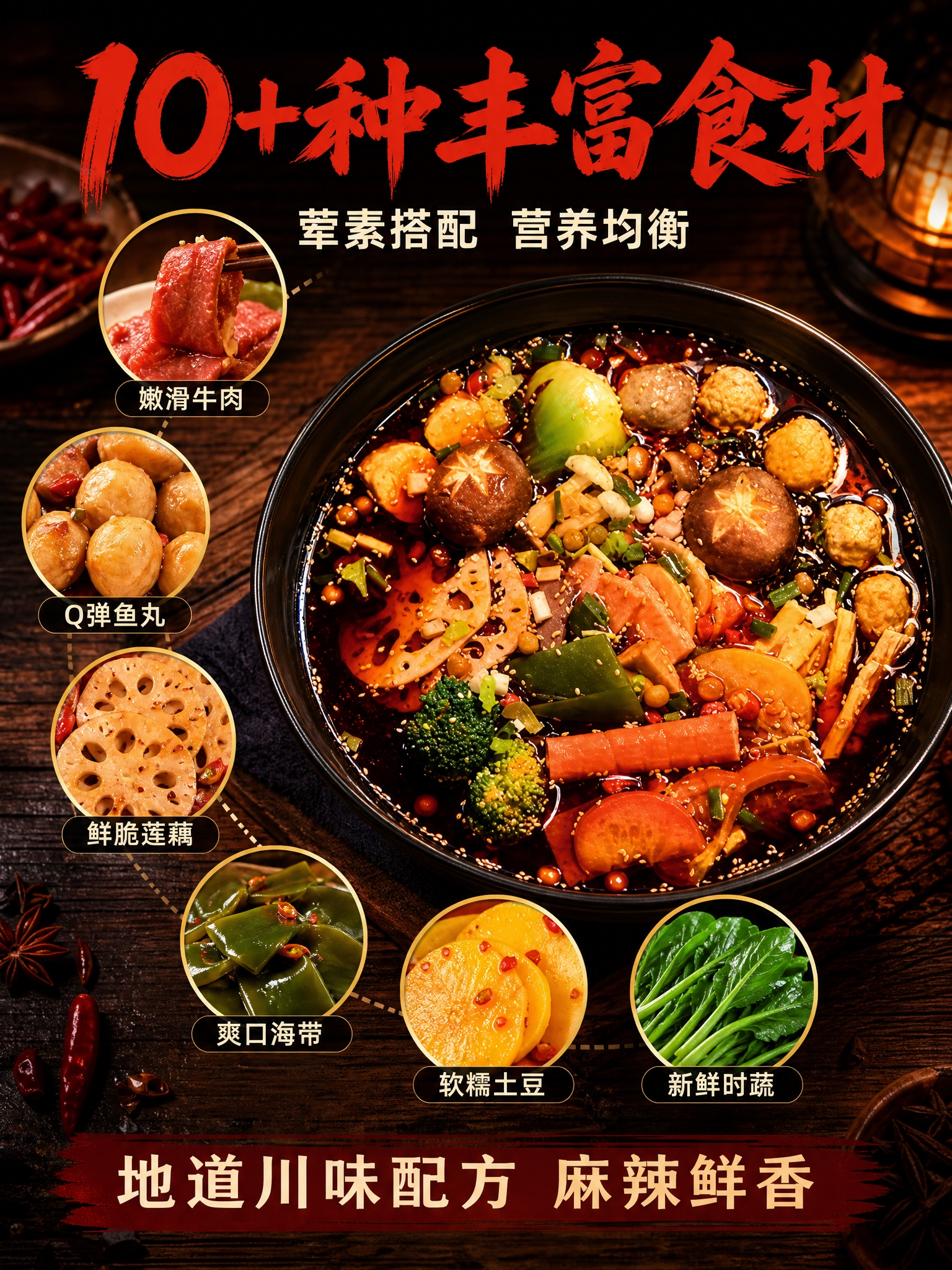 [主图-2] 川味红油冒菜核心亮点图，核心任务是展示食材丰富与… - 图片创意预览