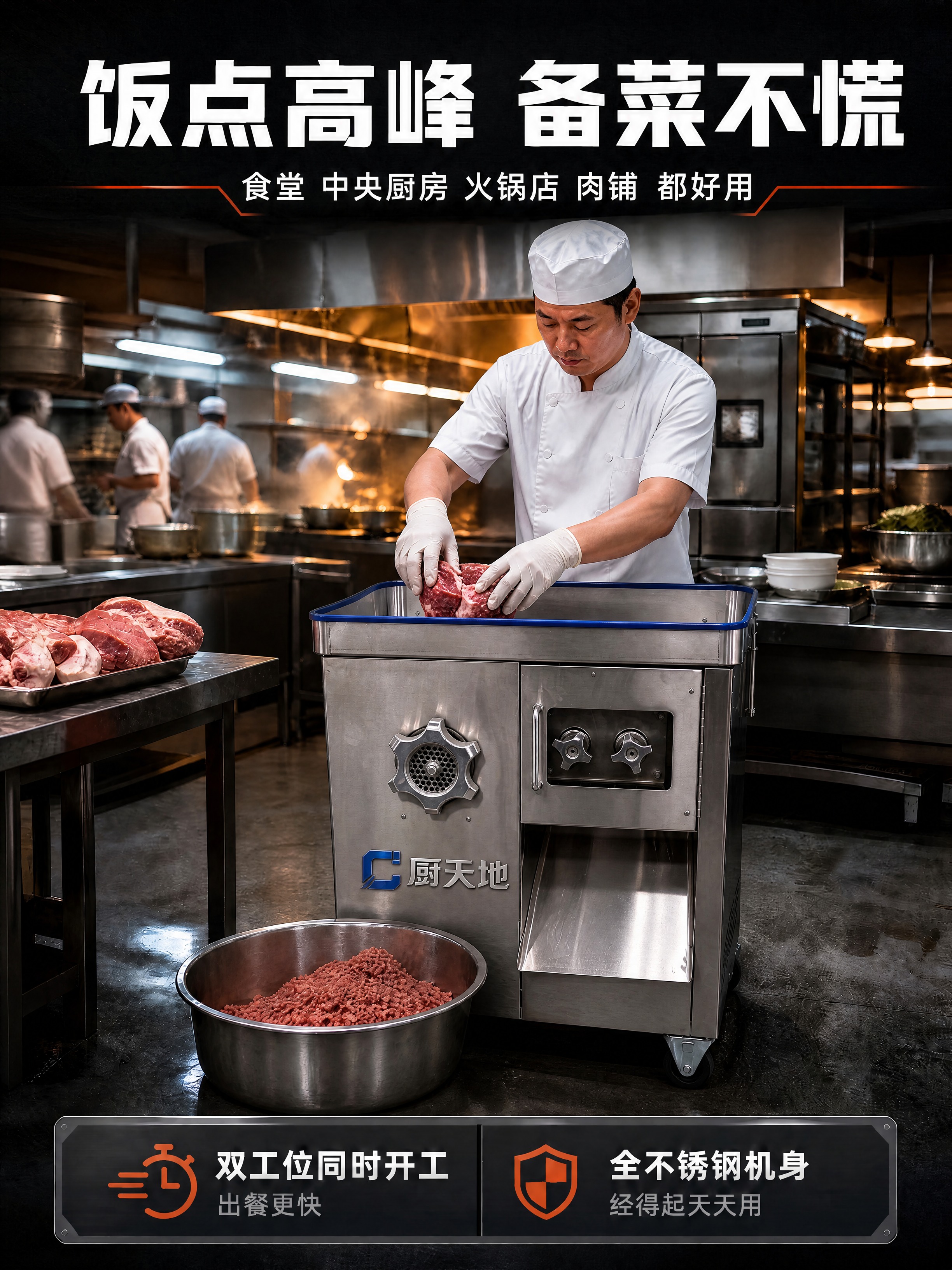 [商品] 以【图1】为后厨场景底图，用【图2】的机器 1:1… - 图片创意预览