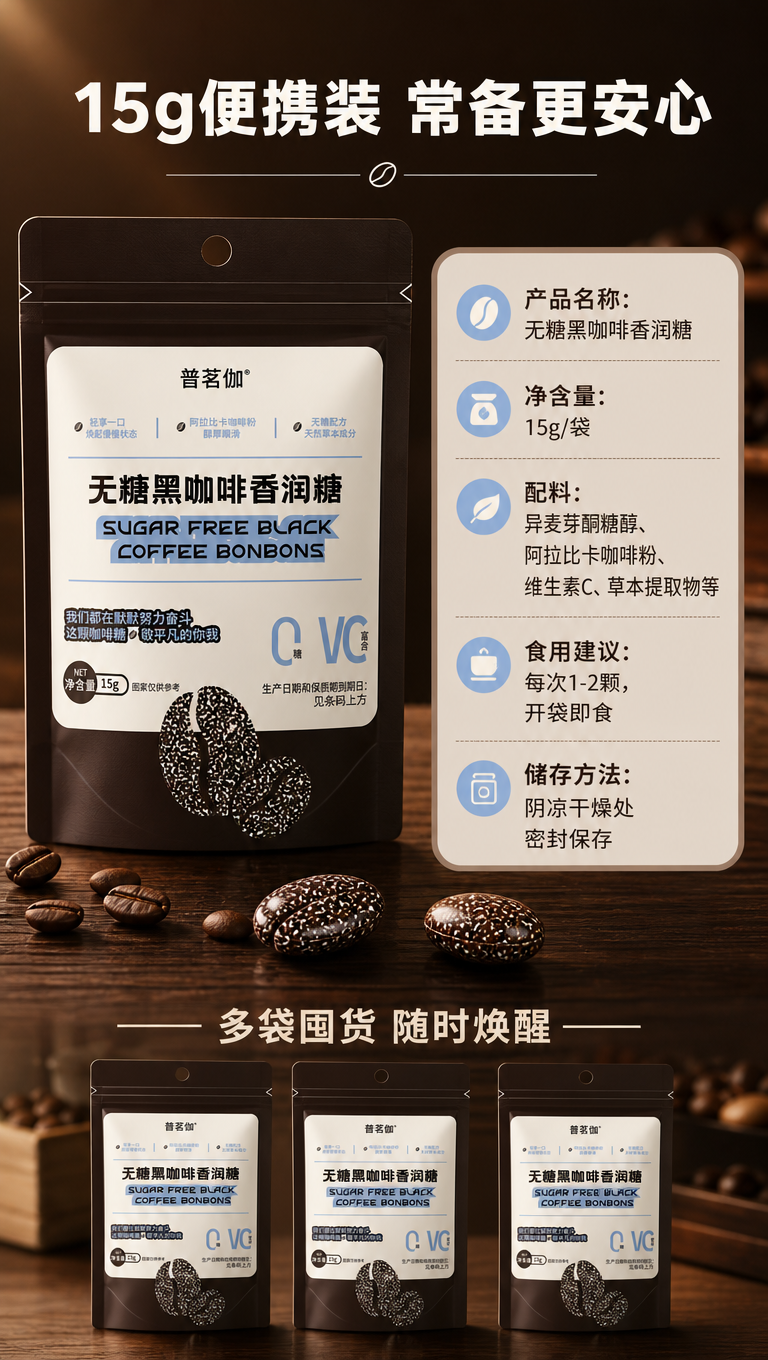 [商品] 使用【图1】普茗伽无糖黑咖啡香润糖袋装产品图；保留所… - 图片创意预览