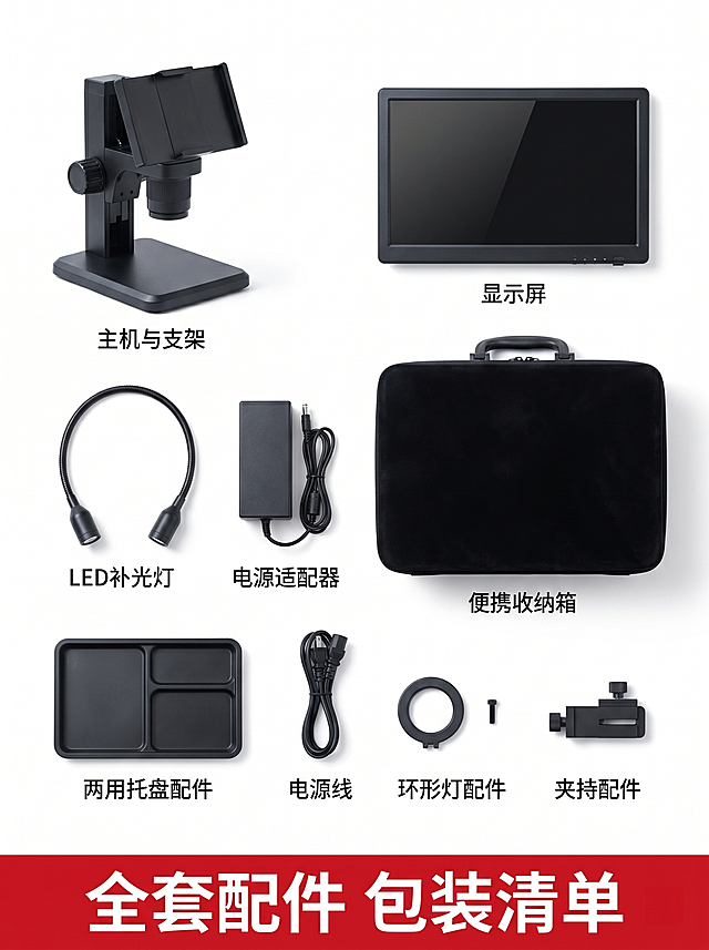 钻石检测设备商品详情 一、产品概述 本次展示两款专业钻石检测设备——数码钻石腰码观测仪与钻石火彩观测仪，专为珠宝行业打造，可高清观测钻石腰码、切工、净度、火彩，一站式满足裸钻、钻戒的专业检测需求，是珠宝商、鉴定师、珠宝爱好者的实用工具，适配门店展示、鉴定工作室、教学培训等多种场景。 二、核心产品详情 （一）数码钻石腰码观测仪 1. 核心卖点（功能&优势） •高清光学系统，100倍连续变焦：搭载多层镀膜光学镜头，100倍连续变焦，成像分辨率高、色彩还原真实，腰码细节、切工纹理、内含物清晰呈现，无惧微小瑕疵；镜头成像稳定，无畸变、无模糊，轻松读取GIA/GRA等权威腰码编号，鉴定更精准。 •三轴对焦系统，精准定位观测：镜头支持水平（左右）、垂直（高低）、纵深（前后）三维调节，搭配绞牙滚轮设计，手感细腻顺滑，轻松对焦钻石腰棱位置；适配不同尺寸裸钻、钻戒，无需反复调整样品，高效完成对焦与观测，新手也能快速上手。 •360°两用旋转托盘，裸钻/钻戒通用：可拆式两用托盘设计，带凸台可放置裸钻，取下顶盖后可直接放置钻戒，覆盖不同检测场景需求；支持360°自由旋转，缓慢转动即可让腰码完整对准镜头，无死角观测钻石全周细节，操作更便捷。 •LED软管补光灯，光线自由调节：配备可任意弯折的LED软管补光灯，角度随心调节，精准打光消除阴影，提升成像清晰度；冷白光光源还原钻石真实色泽，避免强光偏色影响观测判断，无论是腰码读取还是火彩、切工观察，都能获得理想光线条件。 •7英寸高清液晶屏，舒适观测体验：搭载7英寸TFT彩色液晶显示屏，800×480分辨率，成像细腻无颗粒感，无需贴眼观测，长时间使用更舒适；屏幕支持多角度旋转调节，可根据坐姿、操作习惯调整视角，多人同步查看也清晰便捷，适配工作室、门店展示场景。 •整机配置齐全，便携耐用：设备尺寸规整，搭配专用便携收纳箱，收纳、携带方便，门店/外出使用都省心；金属机身底座稳固耐用，接口、开关布局合理，配件齐全，到手即可使用。 2. 产品参数信息 项目	参数详情 产品名称	数码钻石腰码观测仪 屏幕规格	7英寸TFT彩色液晶屏，分辨率800×480 放大倍数	100倍连续变焦 对焦系统	三轴光学对焦（左右/前后/高低调节） 托盘设计	360°两用旋转托盘（裸钻/钻戒通用） 补光配置	可调节LED软管补光灯 机身尺寸	260mm×165mm×300mm 包装重量	3.9kg 适用场景	钻石腰码读取、切工/净度检测、珠宝门店展示、个人鉴定 3. 产品使用步骤 1.通电开机：将电源适配器插入机身接口，打开仪器开关与灯光开关，设备进入工作状态。 2.放置样品：裸钻可直接放在托盘凸台上；钻戒需取下托盘顶盖，将戒指平稳放置。 3.对焦定位：通过三轴调节滚轮调整镜头位置，缓慢旋转托盘，将钻石腰码对准镜头。 4.观测检测：在液晶屏上读取腰码编号，同时可观察钻石切工、净度细节，完成鉴定与记录。 4. 包装清单 •数码钻石腰码观测仪主机 ×1 •7英寸液晶显示屏 ×1 •LED软管补光灯 ×1 •电源适配器 ×1 •专用便携收纳箱 ×1 •两用托盘配件（顶盖、凸台） ×1套 •电源线 ×1 （二）钻石火彩观测仪 1. 商品详细信息 •产品名称：钻石火彩观测仪 •外观尺寸：直径约130mm，高度约170mm •产品重量：1.15kg •标配配件：戒指托盘（可适配戒指、裸钻等不同钻石形态观测） •核心光源：内置专业LED光源，可模拟钻石自然光下的色散效果，清晰呈现钻石火彩；冷艳蓝光为主的观测效果，还原钻石真实光泽，轻松区分优质切工与普通切工。 •功能用途：用于直观观测钻石的亮度、火彩与闪耀度，辅助判断钻石切工优劣，满足客户展示与专业鉴定双重需求，是珠宝门店、鉴定工作室的常用工具。 •材质工艺：金属机身，质感扎实耐用，不易变形，适合长期高频使用。 •供电方式：常规电源供电，光源稳定不频闪，保障观测效果一致性。 2. 核心卖点 •直观呈现钻石火彩，切工好坏一眼看清：内置专业光源，可精准还原钻石的色散与折射效果，无论是裸钻还是镶嵌在戒指上的成品，都能清晰呈现火彩分布，轻松判断钻石切工是否优良，告别肉眼观测的模糊误差。 •一机多用，适配多种钻石形态：配备专用戒指托盘，既可以直接观测裸钻，也能放入戒指成品进行观测，满足门店、鉴定场景下不同钻石形态的检测需求，无需额外更换配件。 •便携轻量化设计，门店/工作室通用：机身小巧不占空间，重量仅1.15kg，摆放、移动都十分方便，既适合珠宝柜台日常展示使用，也能适配小型工作室的收纳与携带需求。 •稳定耐用，使用体验更省心：金属机身工艺扎实，抗摔耐磨；光源稳定无频闪，长期使用不易衰减，观测效果始终一致，为钻石检测提供可靠、持续的支持。 三、适用场景 •✅ 珠宝门店：客户展示钻石腰码、火彩，增强购买信任； •✅ 鉴定工作室：钻石真伪、腰码匹配、切工净度专业检测； •✅ 珠宝爱好者：个人收藏钻石的日常自检与维护； •✅ 教学培训：珠宝鉴定教学，直观展示钻石结构与腰码、火彩信息。 。「图片1」「图片1」「图片1」「图片1」「图片1」「图片1」「图片1」「图片1」「图片1」「图片1」详情图：请严格按照以下要求，基于我给的所有信息，帮我生成一套完15张详情图、对应图片比例3：4。核心要求：全部物料必须保持统一的色系和店铺风格。要把原来的我提供的产品里面的品牌logo去掉
一、三色配色
主色调（Hex：XXX）、辅助色（Hex：XXX）、点缀色（Hex：XXX）（商品提取精准色值）
二、10张详情图提示词（3:4，无杂乱）
1.品牌大图：氛围图+ slogan；2.商品全貌：多角度+SKU颜色标注；3-4.核心卖点：图文+点缀色突出；5.材质工艺：纯白底+主色调标注；6.尺寸参数：辅色区分表格；7.场景效果：延续主图场景；8.差异化：展示自身优势；9.保障：品牌严选图标；10.售后：辅色+关注/七天无理由。