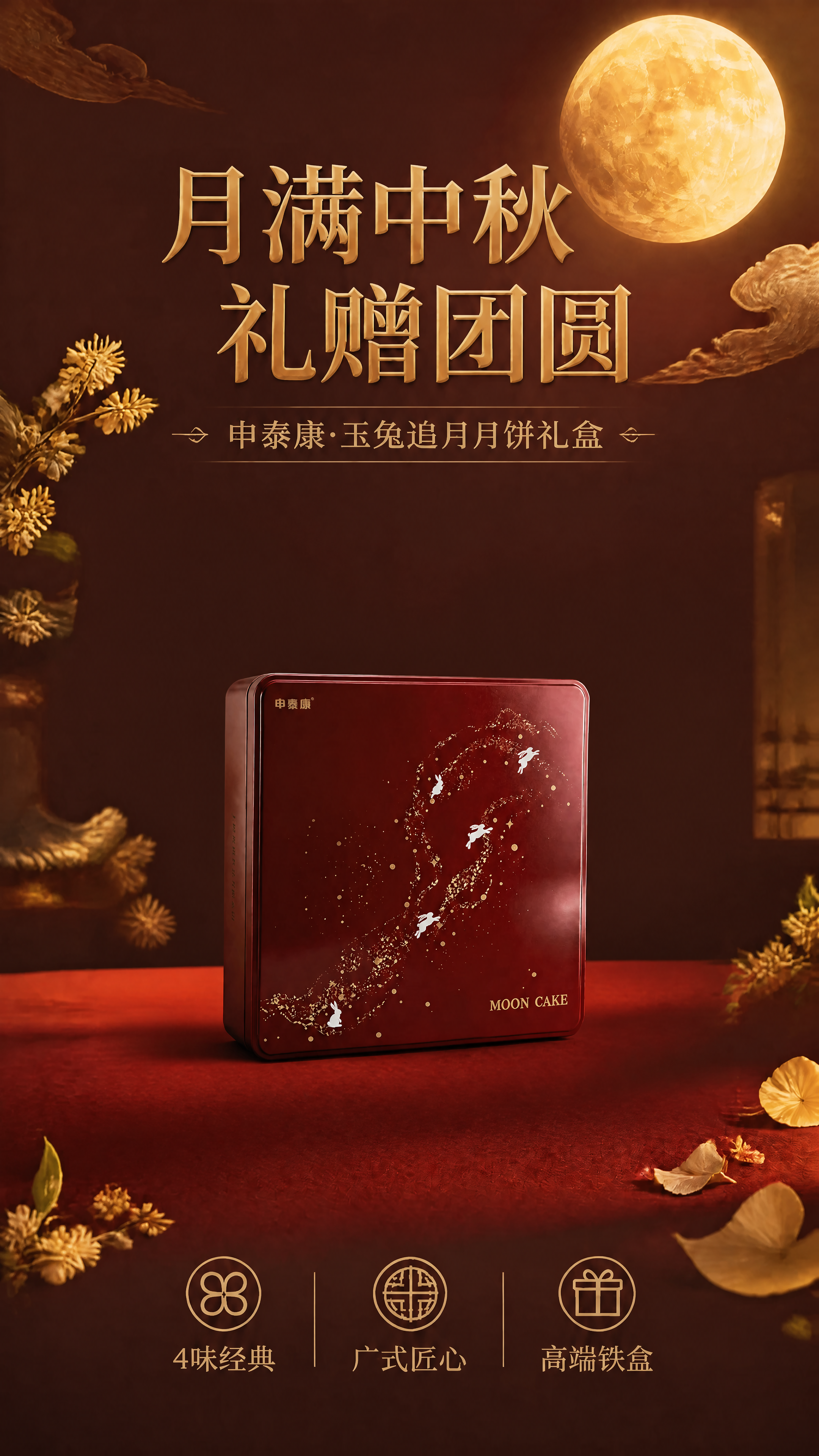 将画面中的月饼铁盒礼盒等比例缩小一半，保持盒子的长宽高比例不变… - 图片创意预览