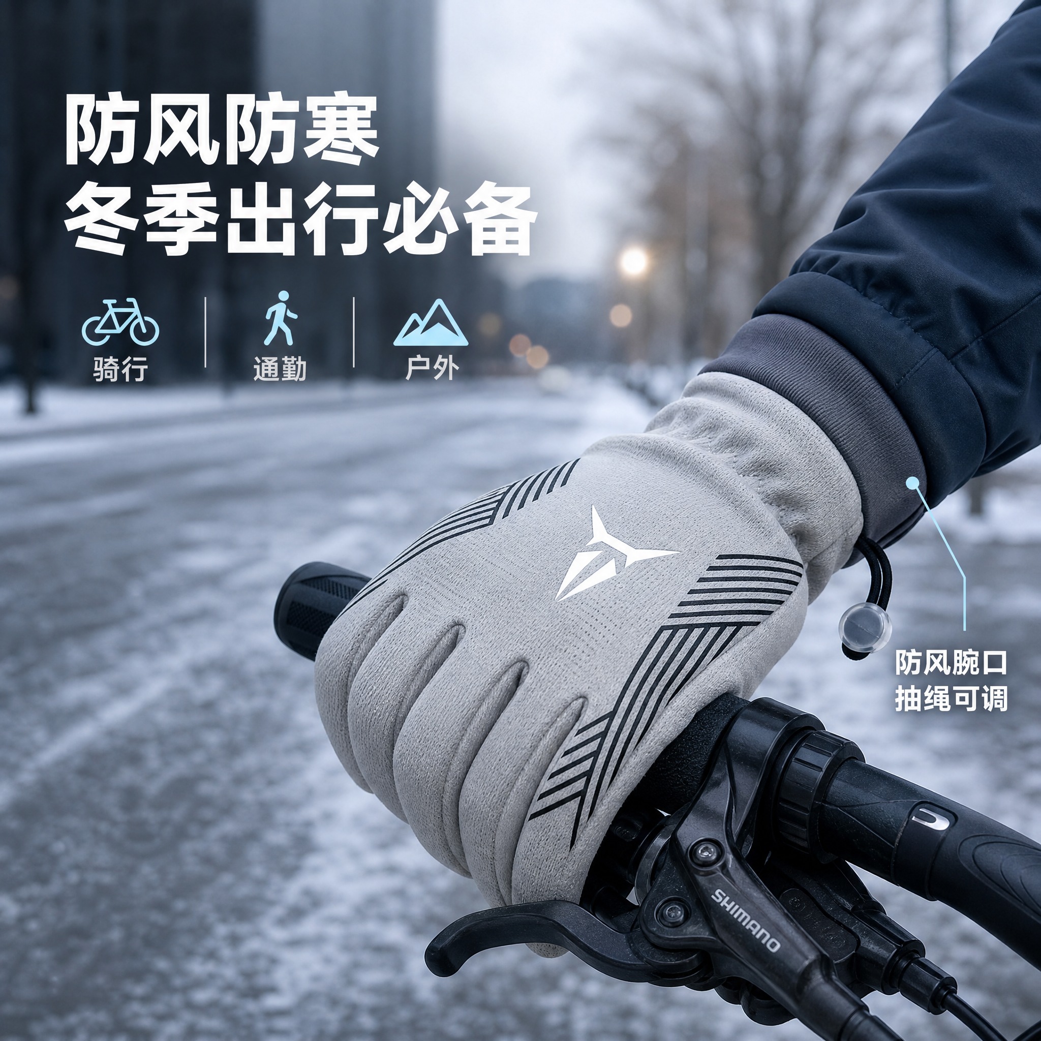 [主图-3] 场景延展图，主题：冬季户外骑行通勤适用，展示手套… - 图片创意预览