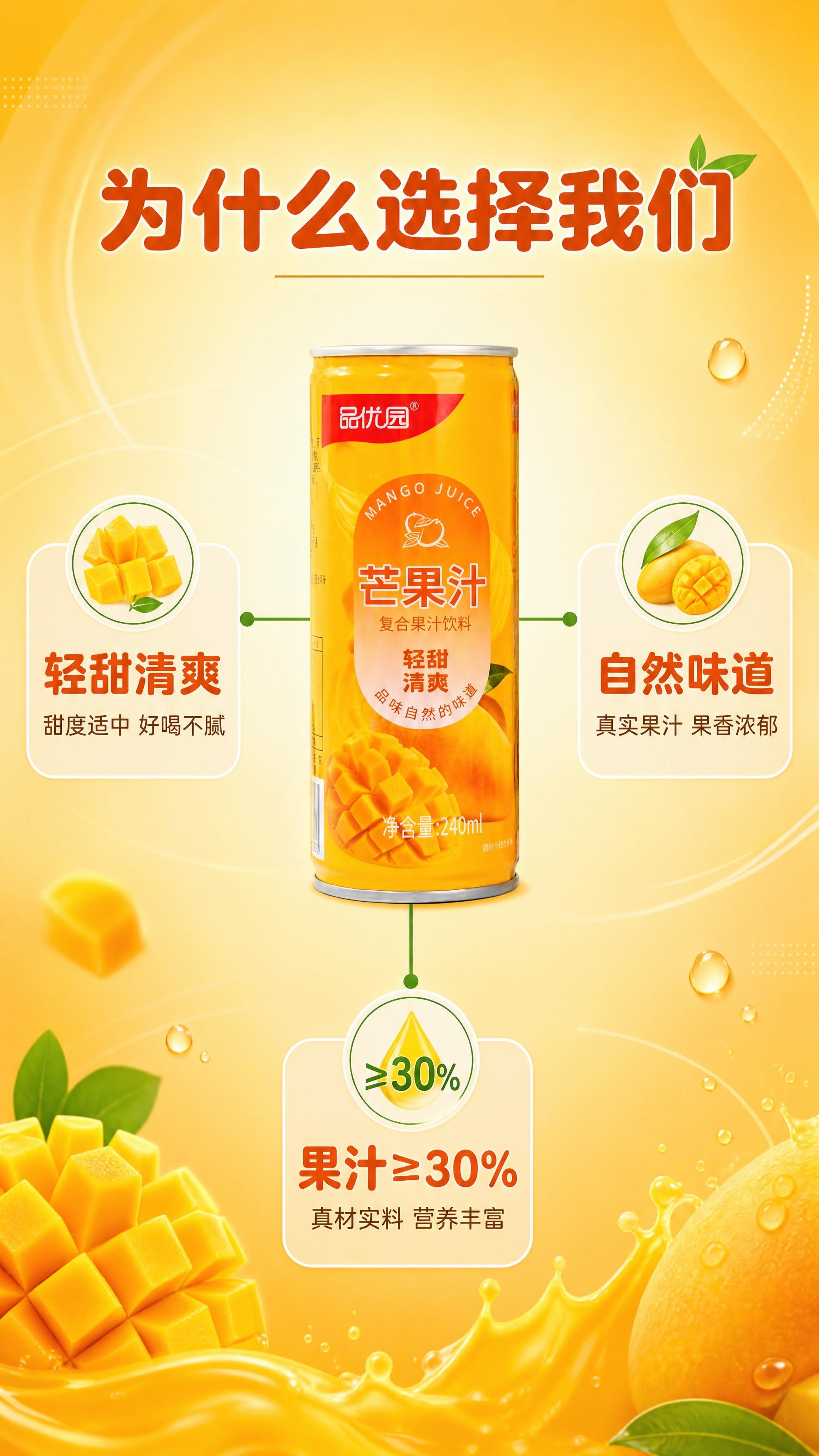 [商品] 使用【图1】品优园芒果汁240ml单罐；保留罐体完整… - 图片创意预览