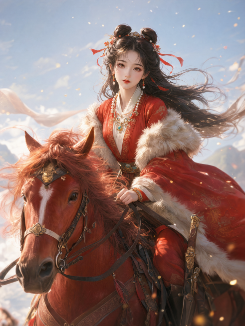 古装美女，发丝根根分明有蓬松光泽感，五官精致，梦幻光影，朦胧，发丝与衣服随风飘动，3D仿真人，油画，精美cg，32K超高清画质，3D渲染，最佳光线，构图比例绝佳，层次分明，微距镜头，微尘闪着萤光，粒子预览效果