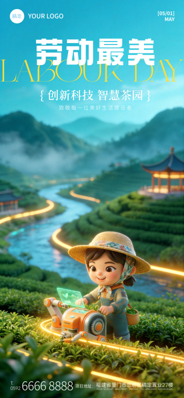 五一劳动节节日祝福全屏竖版海报预览效果