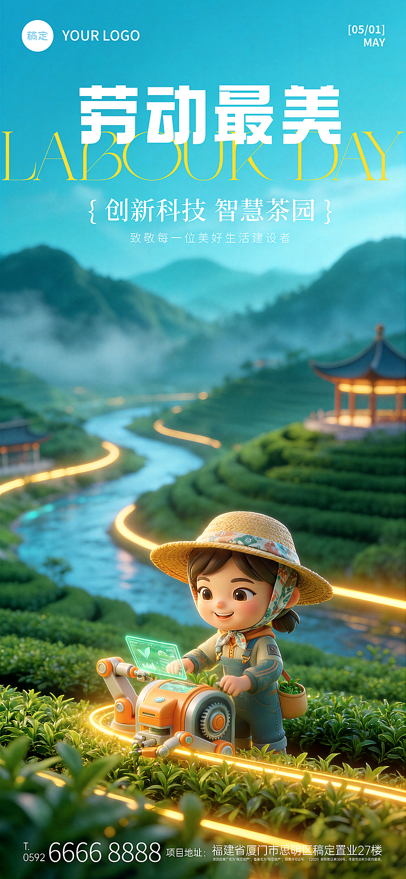 五一劳动节节日祝福全屏竖版海报