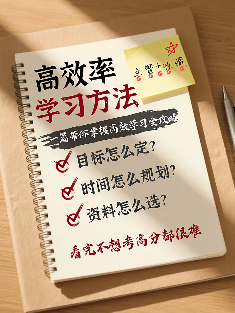 高效率学习方法分享手账风实景感小红书封面