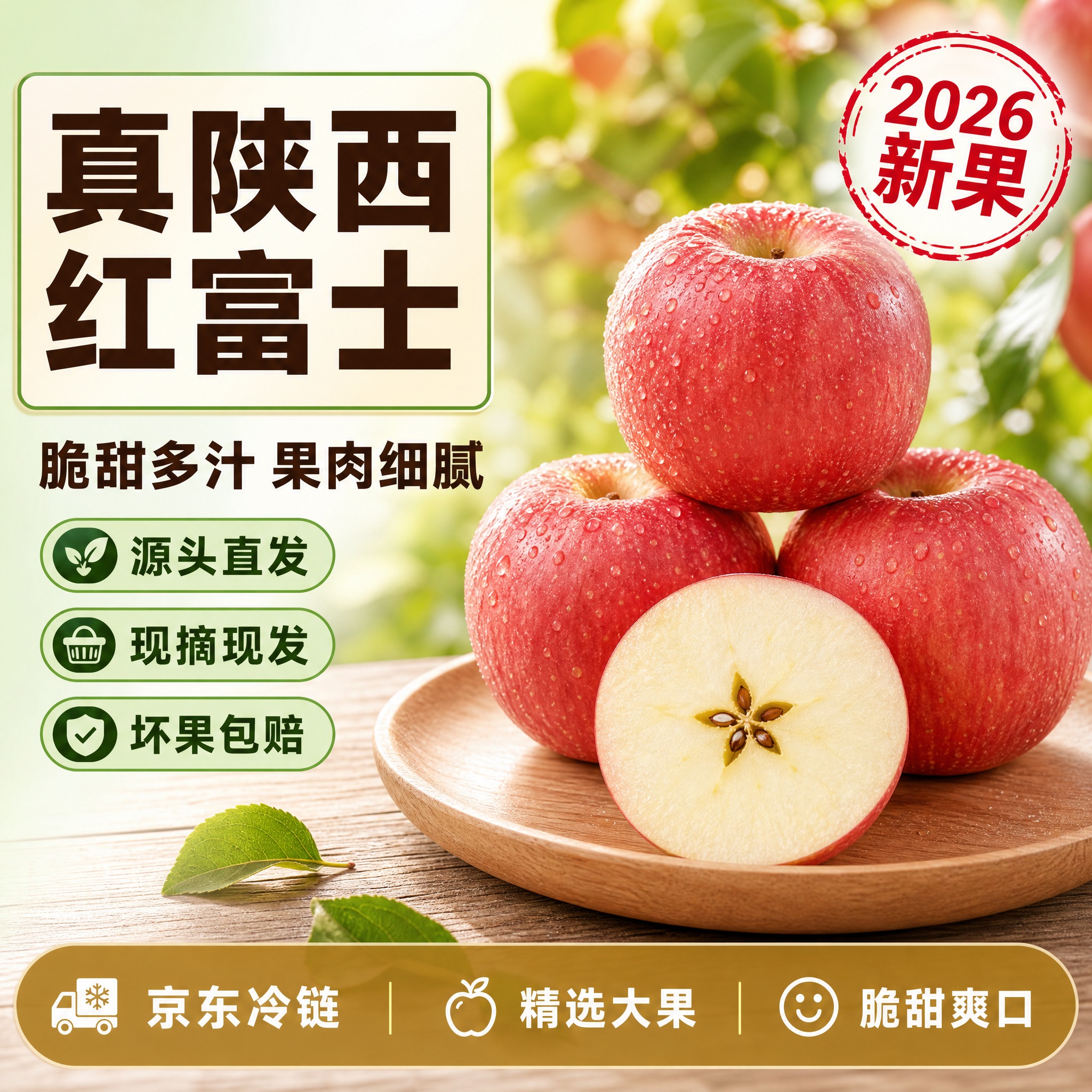 [主图-1] 陕西红富士苹果精品主图，京东1:1方图，核心任务… - 图片创意预览
