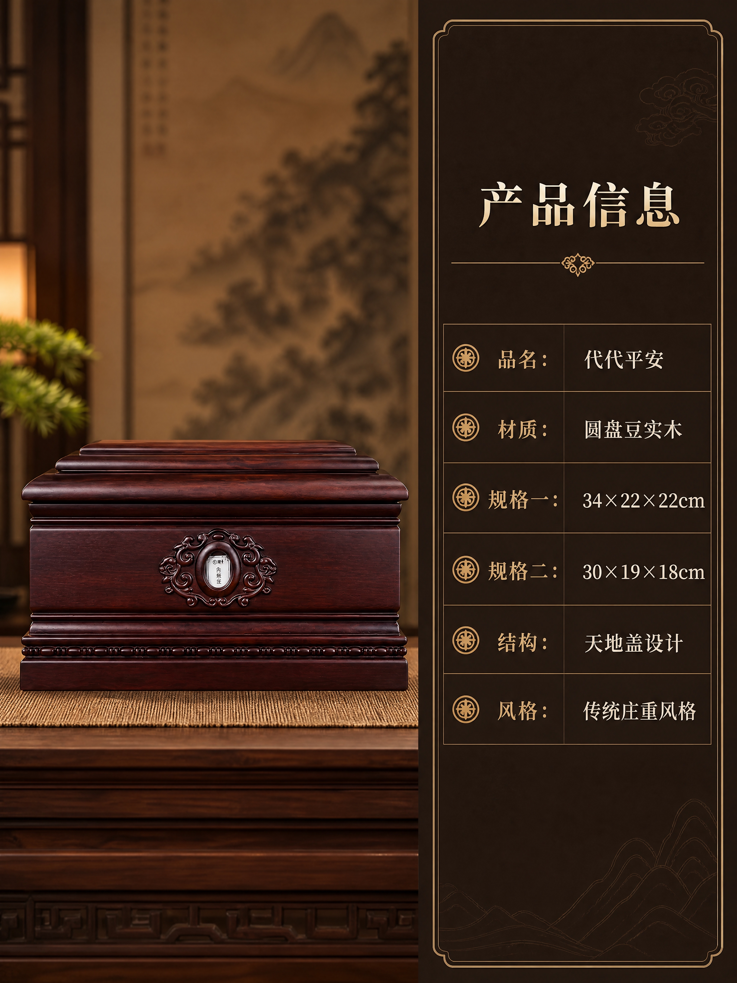 [商品] 使用【图6】代代平安圆盘豆实木骨灰盒正面角度；严格保… - 图片创意预览