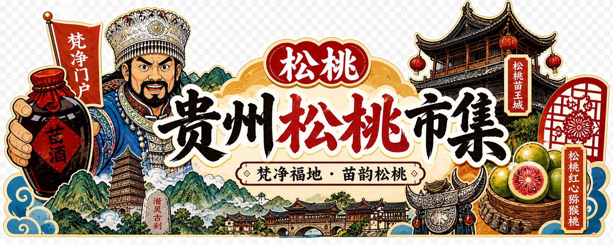 参考图同款风格的市集门头插画，保持原构图版式和国潮手绘风格，将… - 图片创意预览