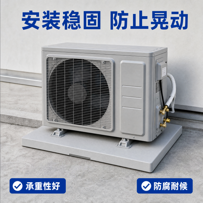 [主图-4] 安装效果展示图
[氛围风格] 真实场景展示，专业实用，风格统一
[画质] 商业摄影质感，光线均匀通透，产品清晰真实，画面干净高级
[元素] 展示空调外机安装在塑料底板上的效果，产品放置在预览效果