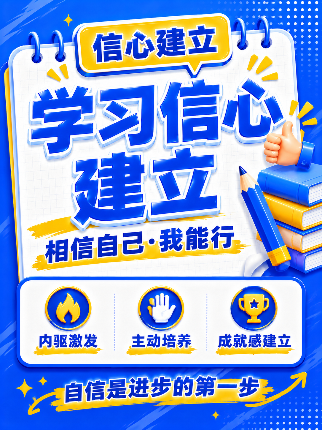 3D卡通风格开学季竖版推广海报，蓝黄配色，参考示例图风格。画面… - 图片创意预览