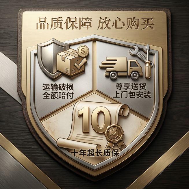 让这张图看起来高级一些，不要这么多文字图案罗列，卖点破损包赔，送货上门包安装，十年质保预览效果