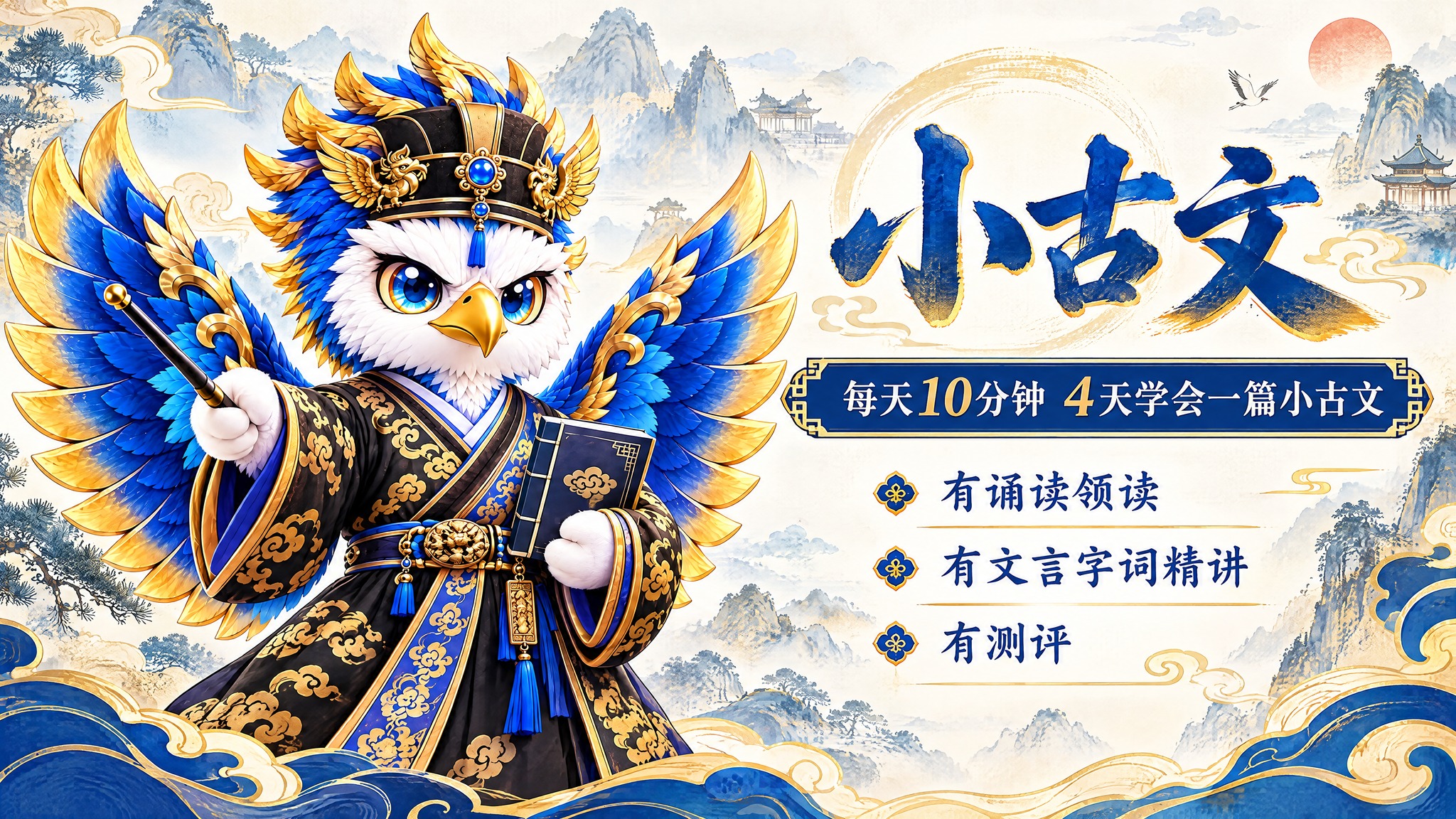 横版教育宣传图，尺寸540x292，左侧放置参考图中的蓝金色鹰… - 图片创意预览