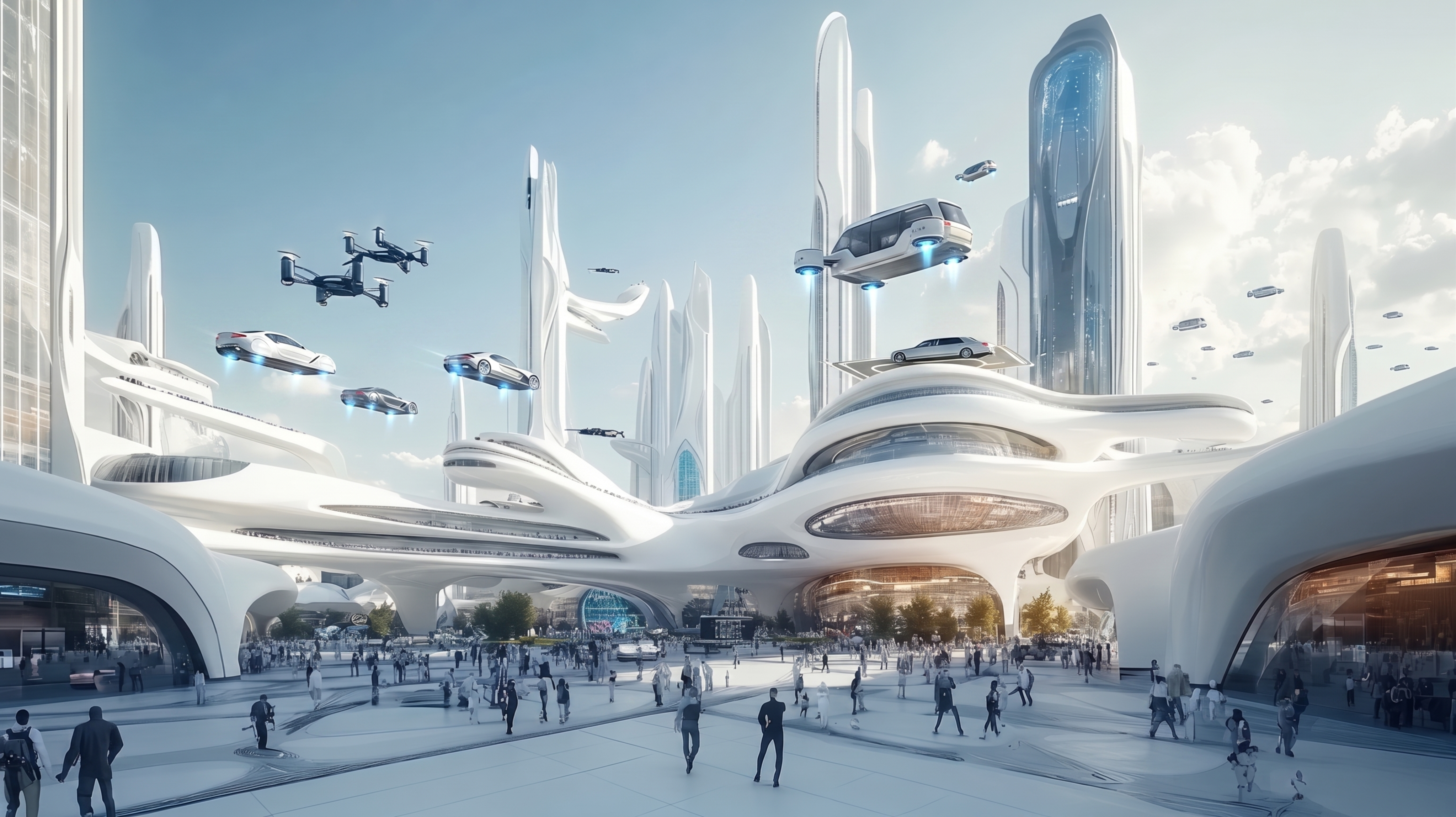 参考原图的未来城市建筑群风格，增加飞行汽车在建筑群之间飞行，保… - 图片创意预览