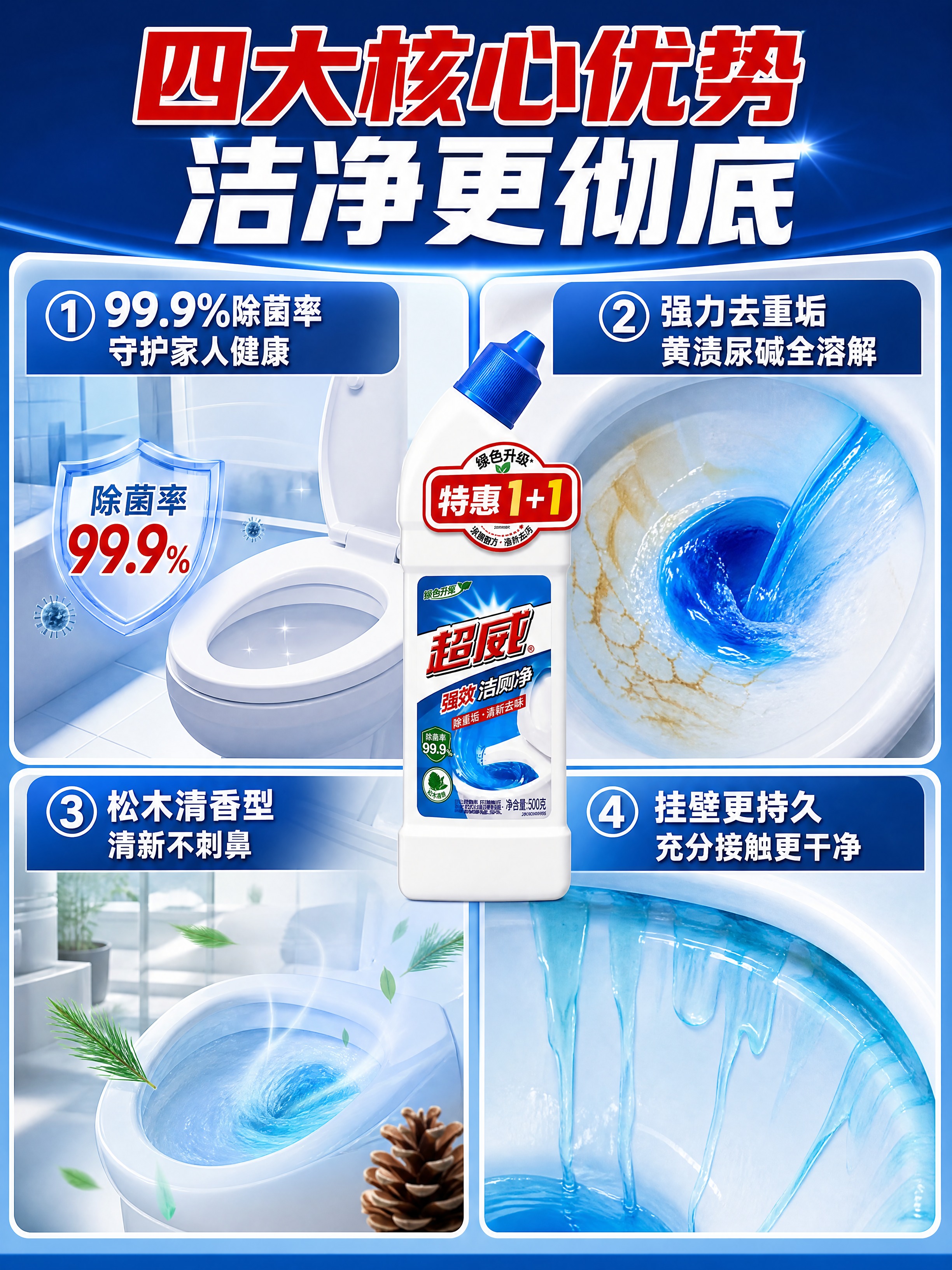 [商品] 使用【图1】超威强效洁厕净；保留白色瓶身、蓝色旋盖、… - 图片创意预览