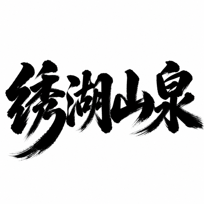 将所有字体的笔锋和笔画再次加粗，保留原有的黑色毛笔书法风格和白底，文字内容仍为"绣湖山泉"，笔触更加厚重有力预览效果