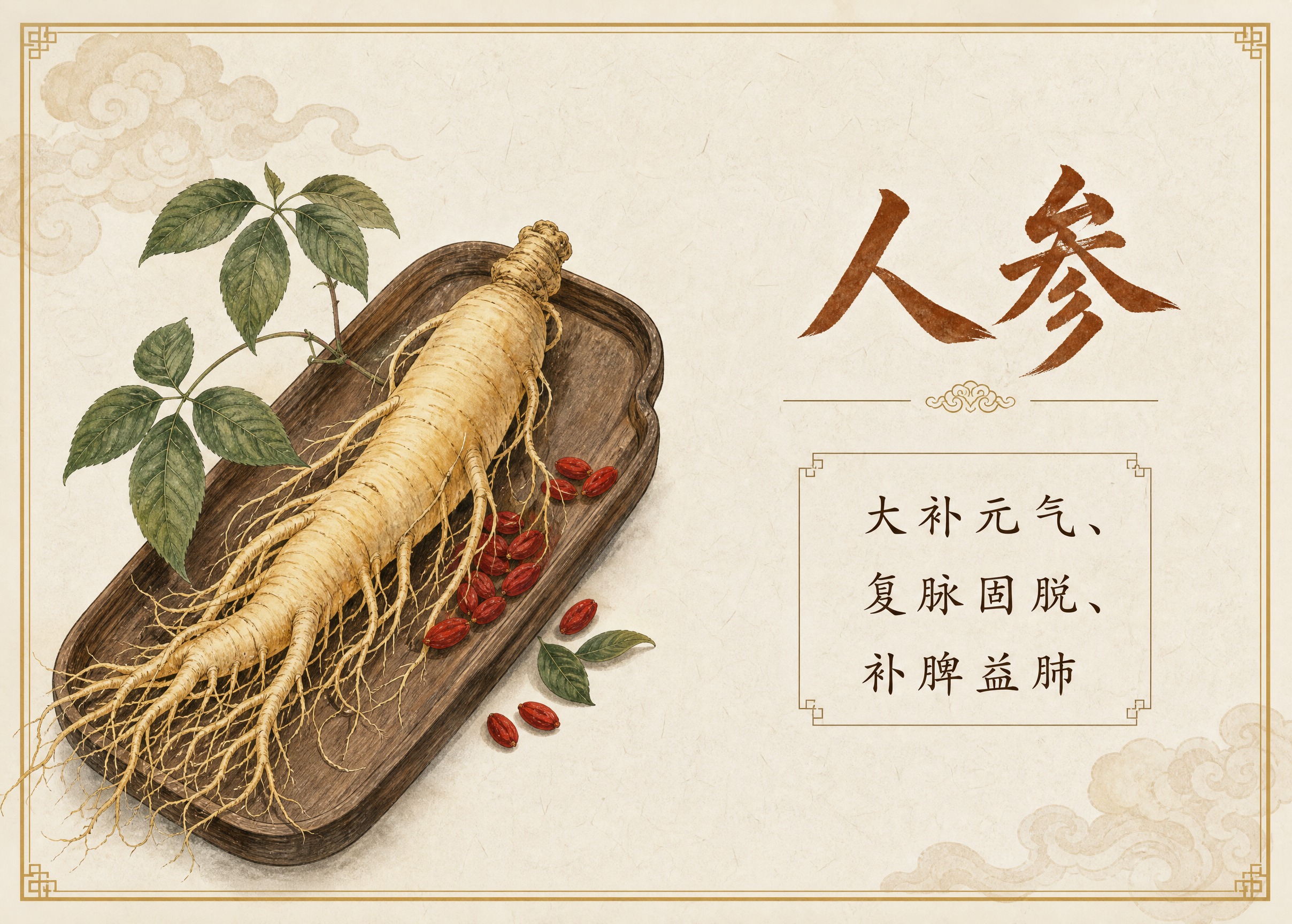 国风新中式工笔画风格，32开横版药材小册子内页，比例7:5横版… - 图片创意预览