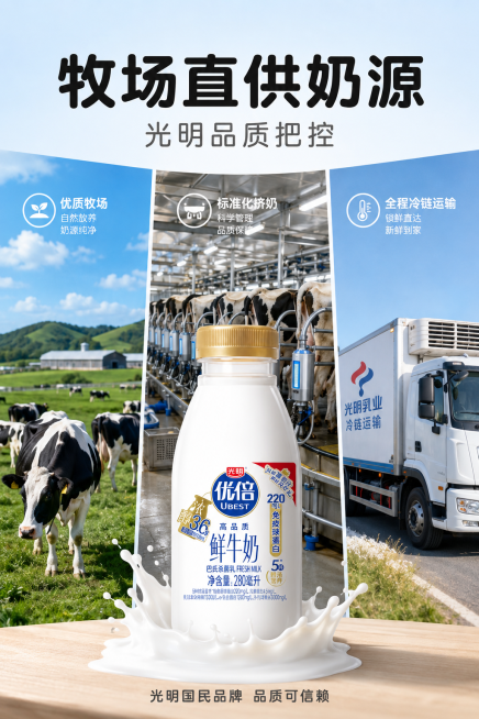 [第7屏] 品质信任-奶源品牌背书。[氛围/风格] 真实实景拍摄风格，4K高清纪实画质，全流程场景真实可信，画面干净高级，品牌质感突出，强化用户信任，落地效果极佳。[元素布局] 实景拼接高端牧场、标准预览效果