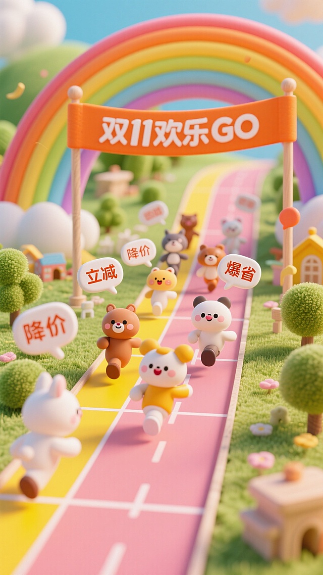 动态的冲刺感营造出抢购的紧张与兴奋，“降价”“立减”等标签直观有趣地表达了核心优惠。