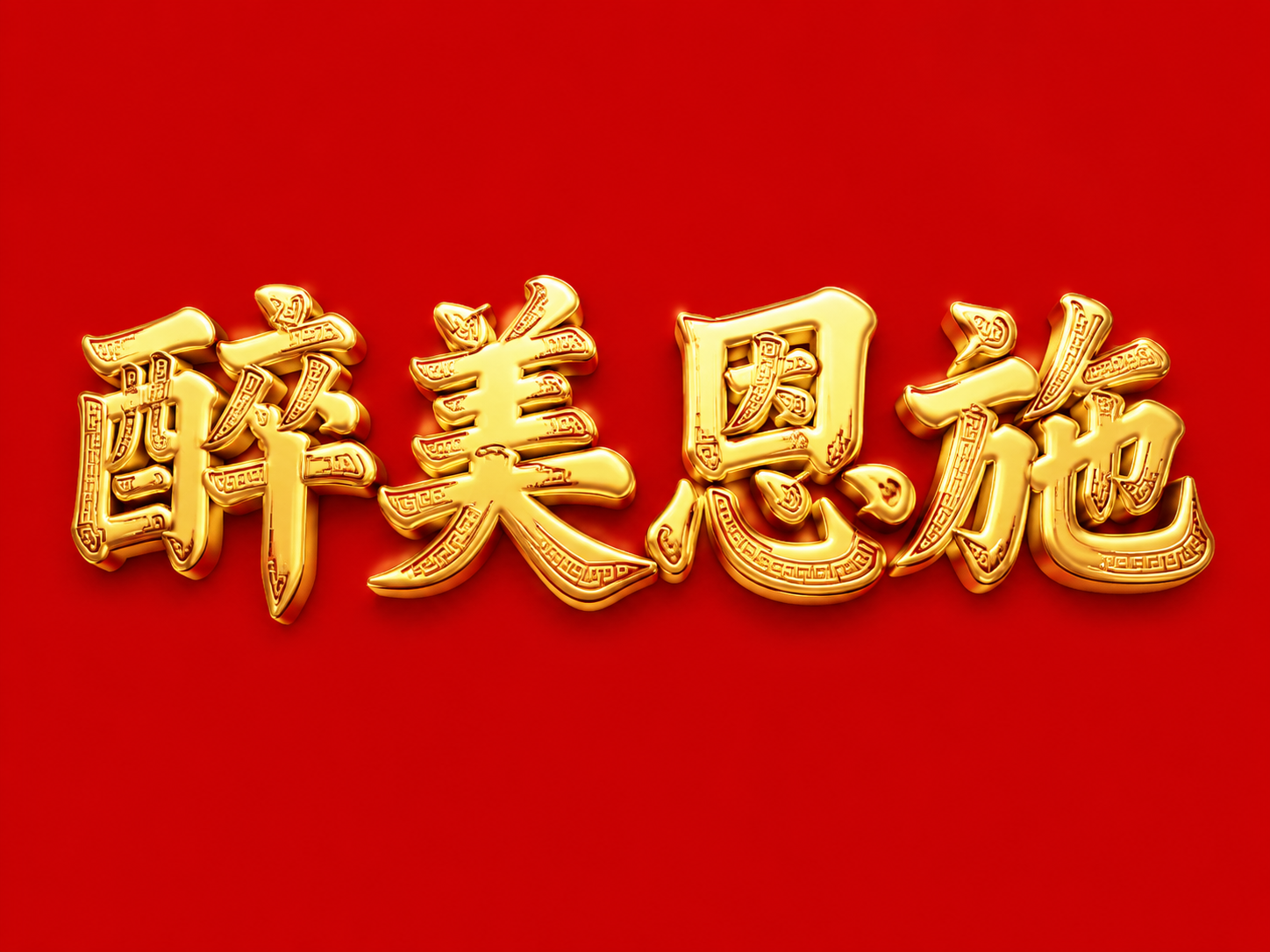干净的纯红色背景。3D艺术字体设计，四个字"醉美恩施"，所有文… - 图片创意预览