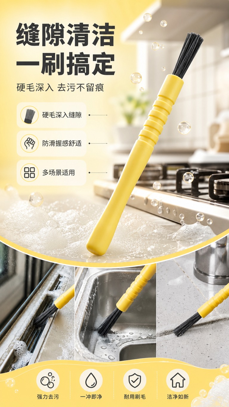 [商品] 使用【图1】黄色手柄黑色硬毛缝隙清洁刷；保留黄色塑料… - 图片创意预览