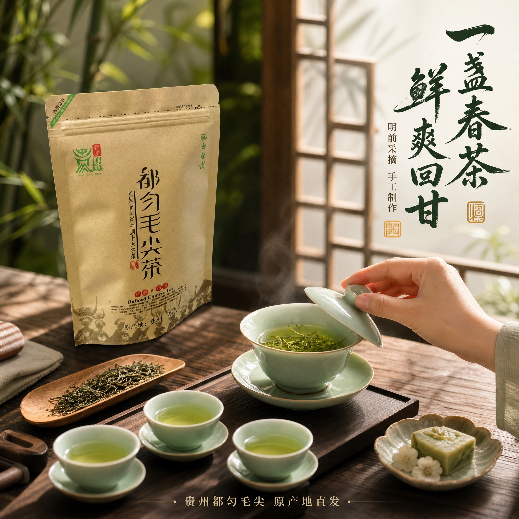 [主图-4] 都匀毛尖冲泡饮用场景图，展示生活方式与品茶体验，… - 图片创意预览