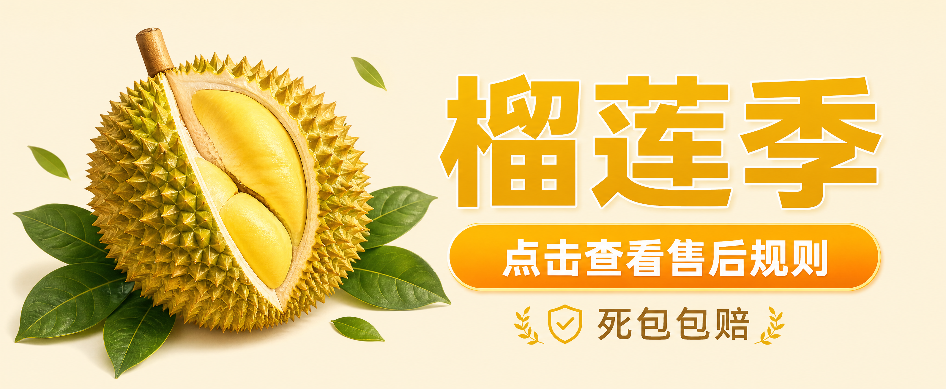 水果小程序横幅海报，榴莲季售后规则通知，清晰大气简约风格。画面… - 图片创意预览